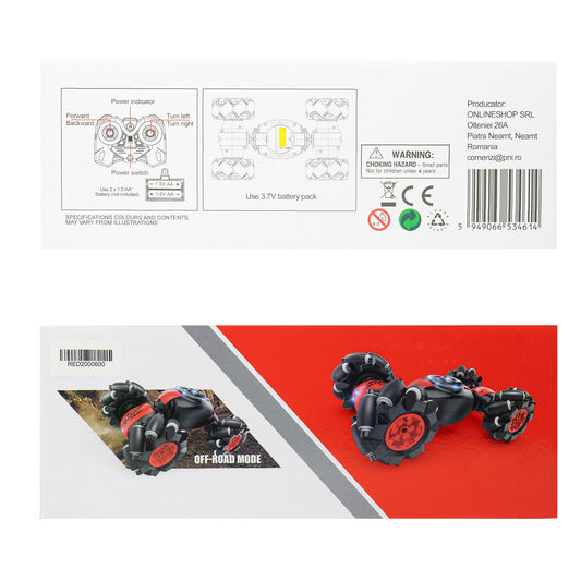 Jucarie masinuta de teren Silvercloud RedTwo, cu telecomanda si controler gestual, schimbare forma, acumulator de rezerva 500mAh inclus, rosu