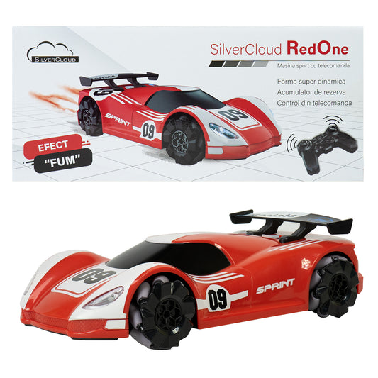 Jucarie masinuta sport Silvercloud RedOne cu telecomanda,  cu efect "fum" si LED-uri, acumulator de rezerva 1500mAh, miscari omnidirectionale, rosu