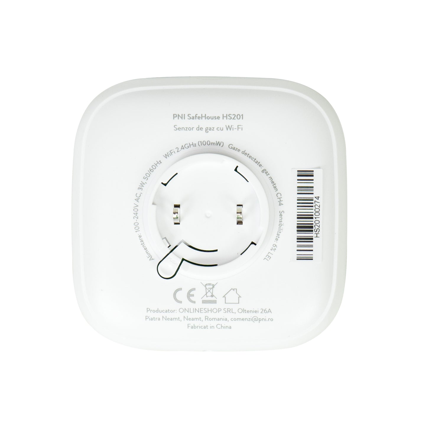 Senzor de gaz metan (CH4) PNI SafeHouse HS201 cu Wi-Fi, control din aplicatia Tuya Smart, alimentare 230V, 70dB, prompt vocal, alarma sonora si vizuala