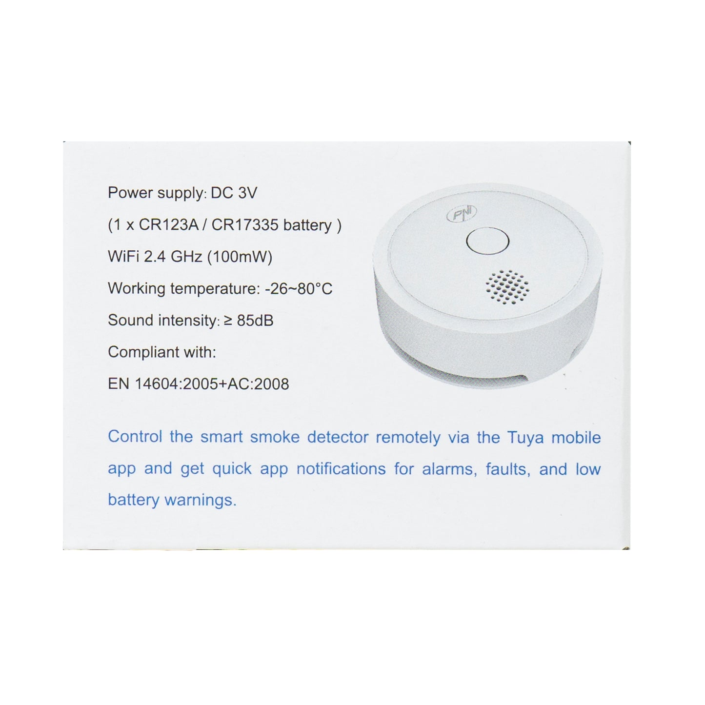 Senzor de fum PNI SafeHouse HS261 cu Wi-Fi, control din aplicatia Tuya Smart, alimentare baterie 3V, 85dB, alarma sonora si vizuala, alarma silentioasa