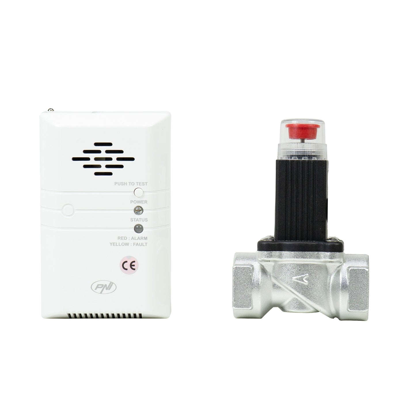 Kit PNI Safe House 400 senzor de gaz si electrovalva 3/4 inch, alarma sonora si luminoasa, 85dB, detecteaza gaze naturale, gaz metan (CH4)