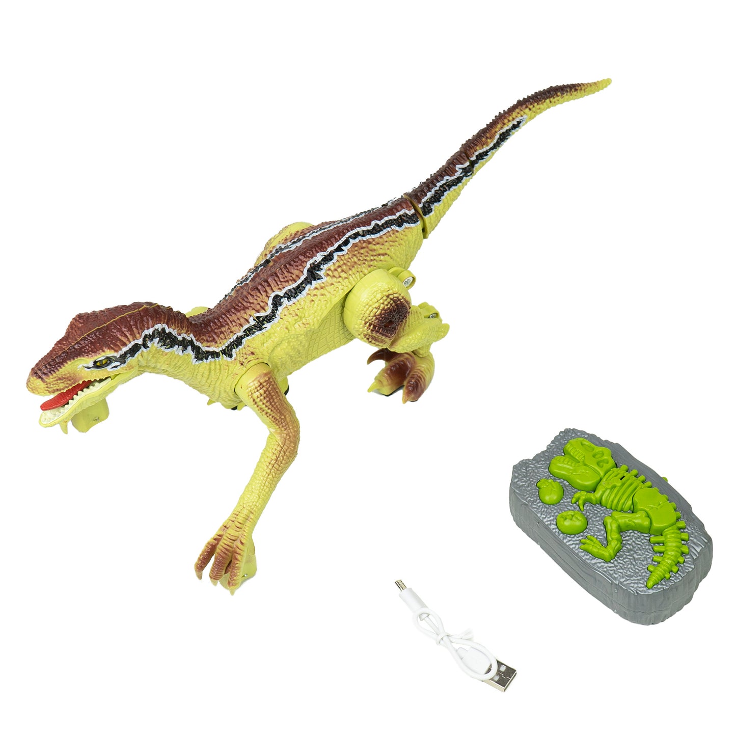 Jucarie dinozaur Silvercloud Dyno1 cu telecomanda, emite 4 tipuri de sunete, mers inainte si inapoi, LED, acumulator incorporat 500mAh