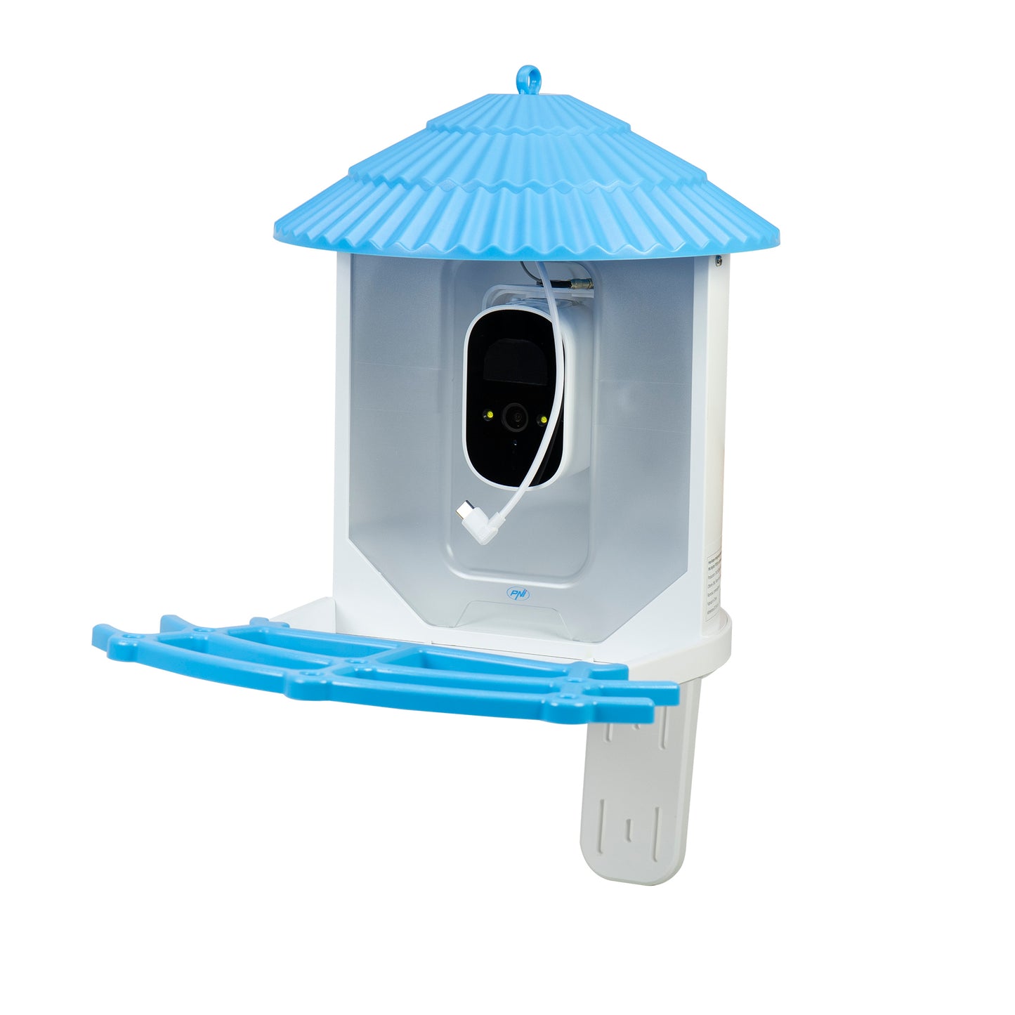 Hranitoare inteligenta pentru pasari PNI MyBird PT035 cu camera Wi-Fi 4MP si panou solar 3W, rezervor hrana 2l, aplicatie dedicata, detectie miscare, notificari instant, slot card micro SD, audio bidirectional, vizibilitate noctura