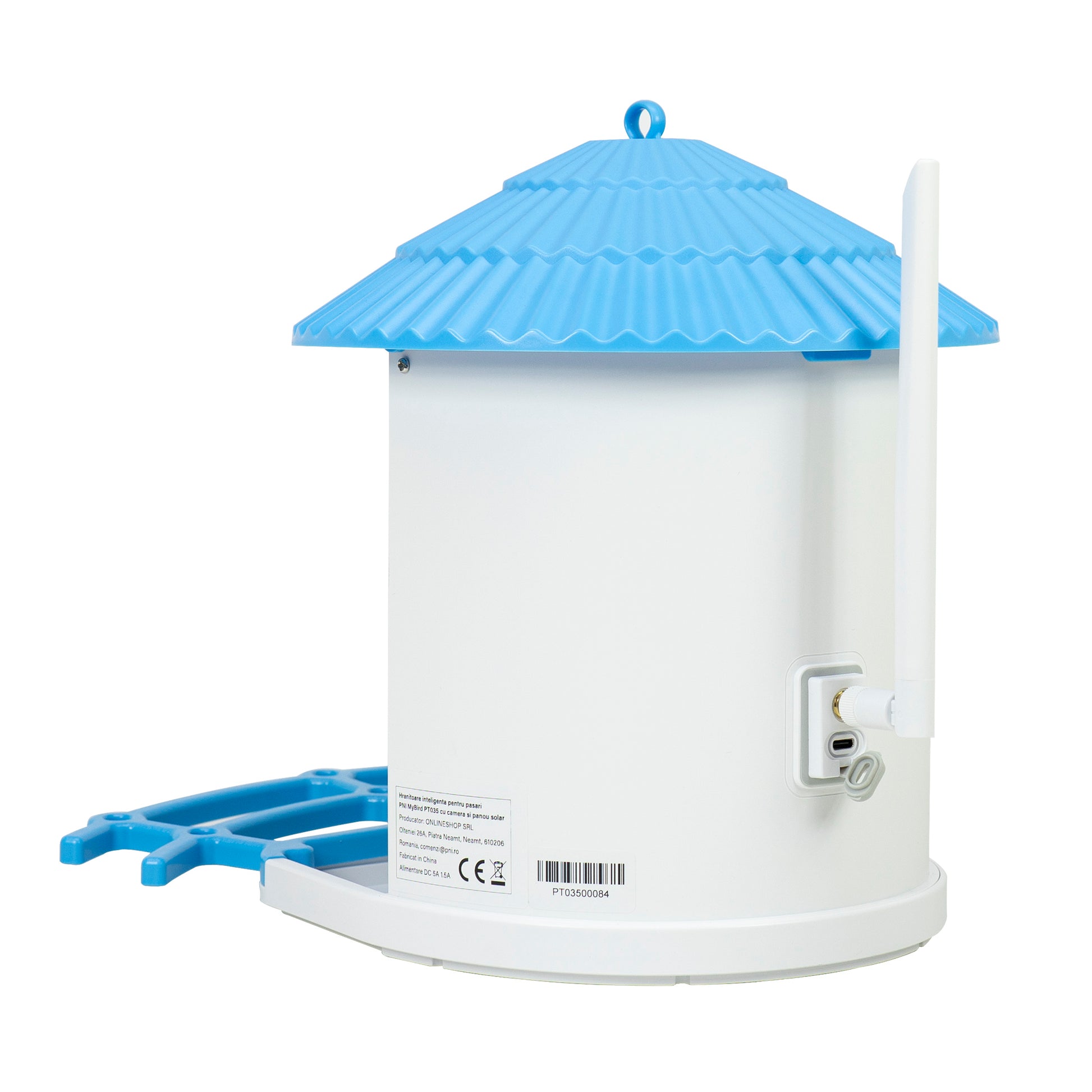 Hranitoare inteligenta pentru pasari PNI MyBird PT035 cu camera Wi-Fi 4MP si panou solar 3W, rezervor hrana 2l, aplicatie dedicata, detectie miscare, notificari instant, slot card micro SD, audio bidirectional, vizibilitate noctura