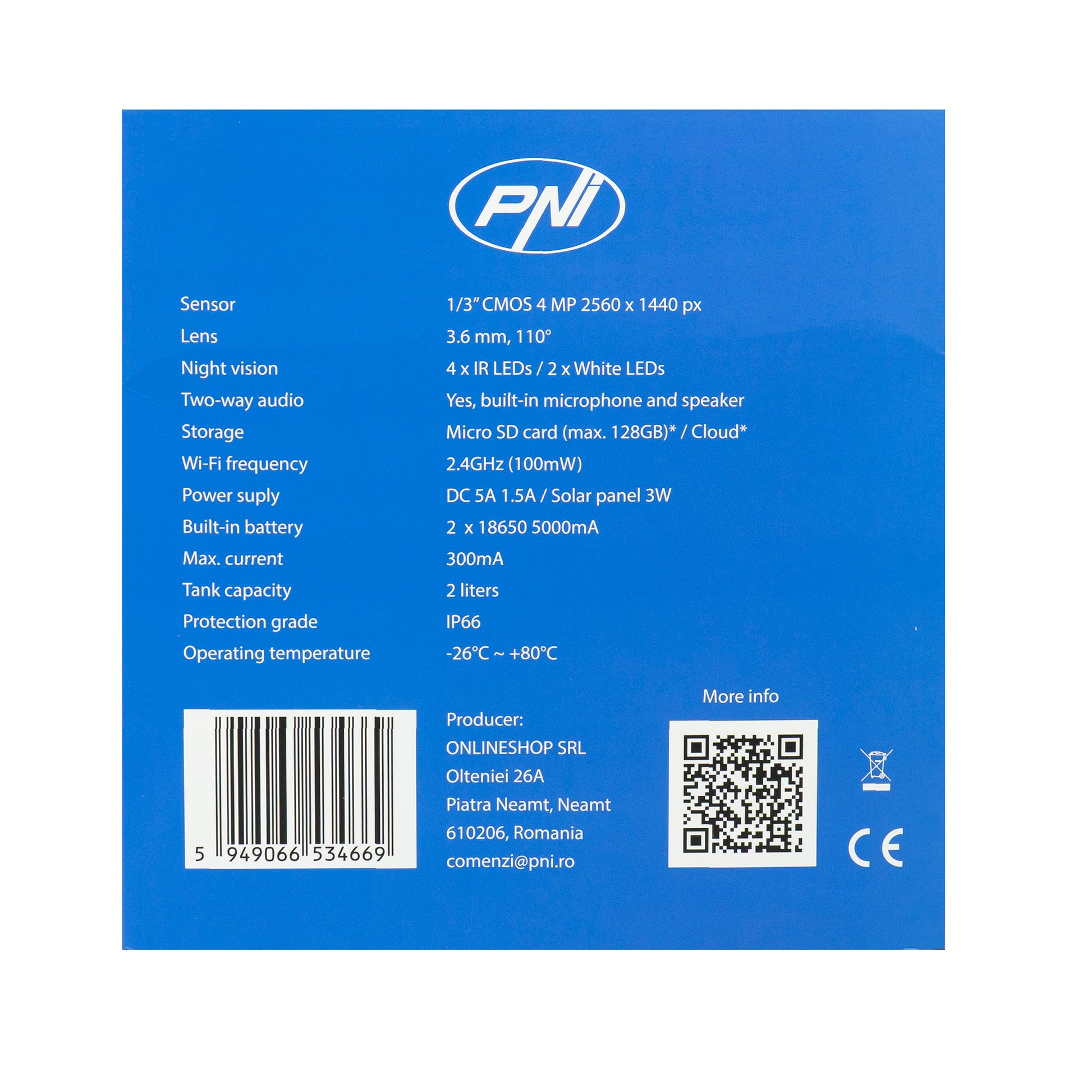 Hranitoare inteligenta pentru pasari PNI MyBird PT035 cu camera Wi-Fi 4MP si panou solar 3W, rezervor hrana 2l, aplicatie dedicata, detectie miscare, notificari instant, slot card micro SD, audio bidirectional, vizibilitate noctura