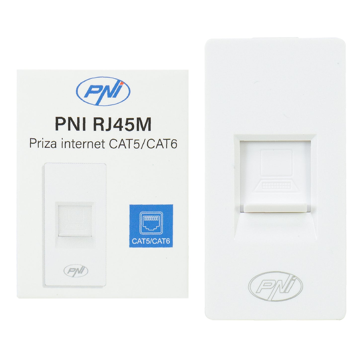 Priza internet PNI RJ45M modulara, CAT5, CAT6, montaj incastrat, alb