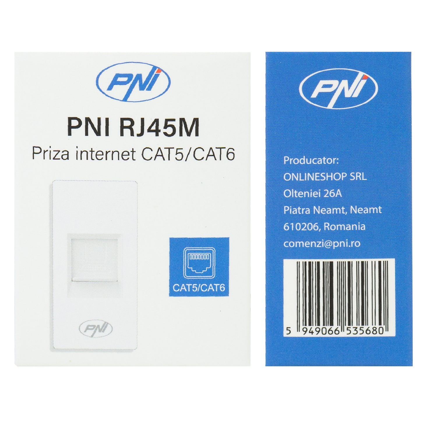 Priza internet PNI RJ45M modulara, CAT5, CAT6, montaj incastrat, alb