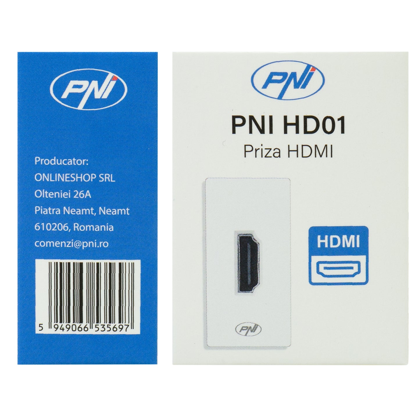 Priza HDMI PNI HD01 modulara, montaj incastrat, alb