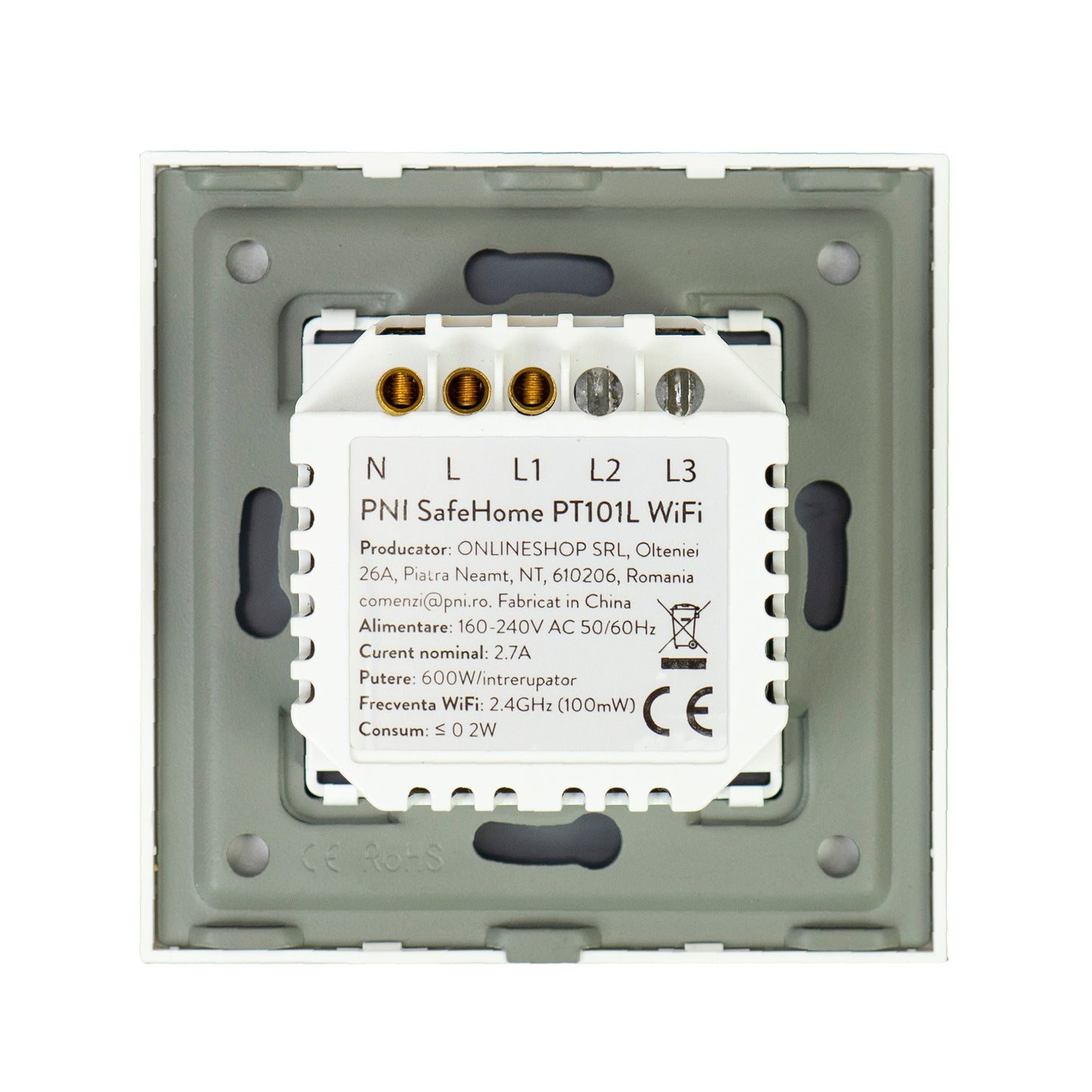 Intrerupator inteligent cu touch PNI SafeHome PT101L WiFi, 600W, control prin aplicatia Tuya Smart, compatibil cu Alexa si Google Assistant - Live Wire, fara nul