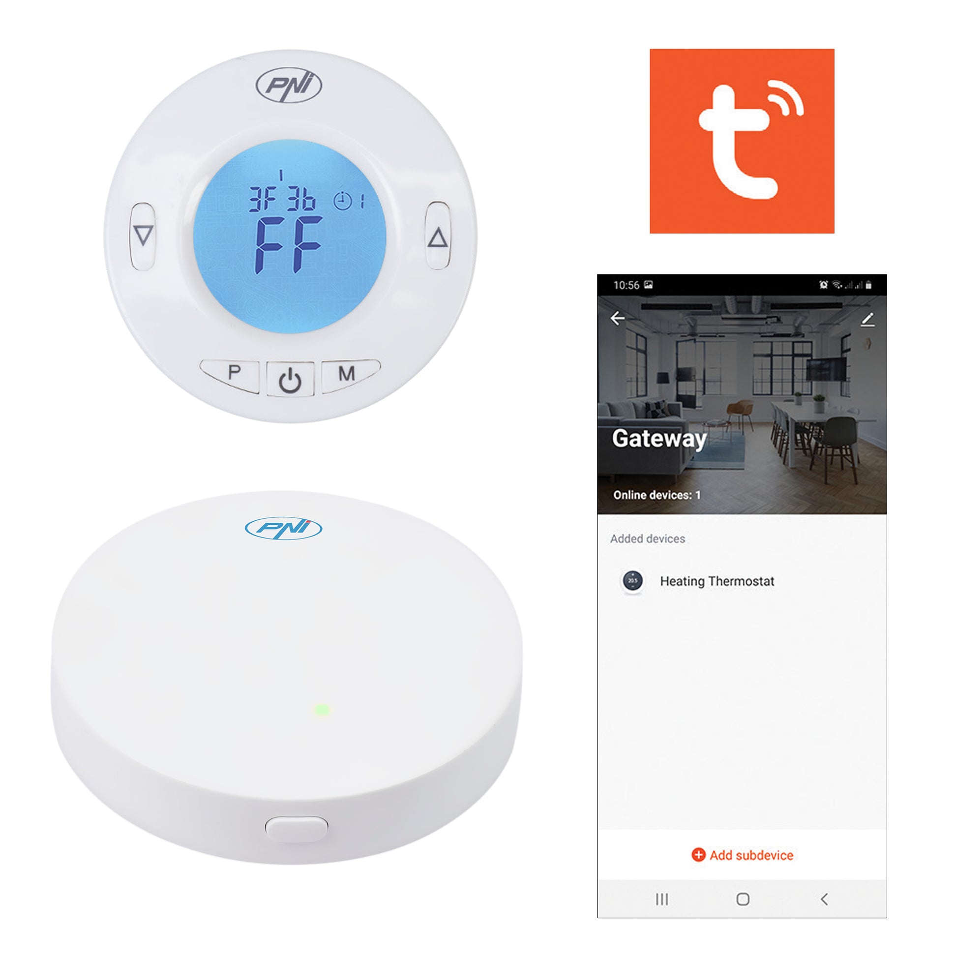 Kit Wifi 4 bucati cap termostatic inteligent PNI CT25T pentru calorifer si Hub PNI CT25WIFI cu control prin Internet, aplicatie de mobil Tuya Smart