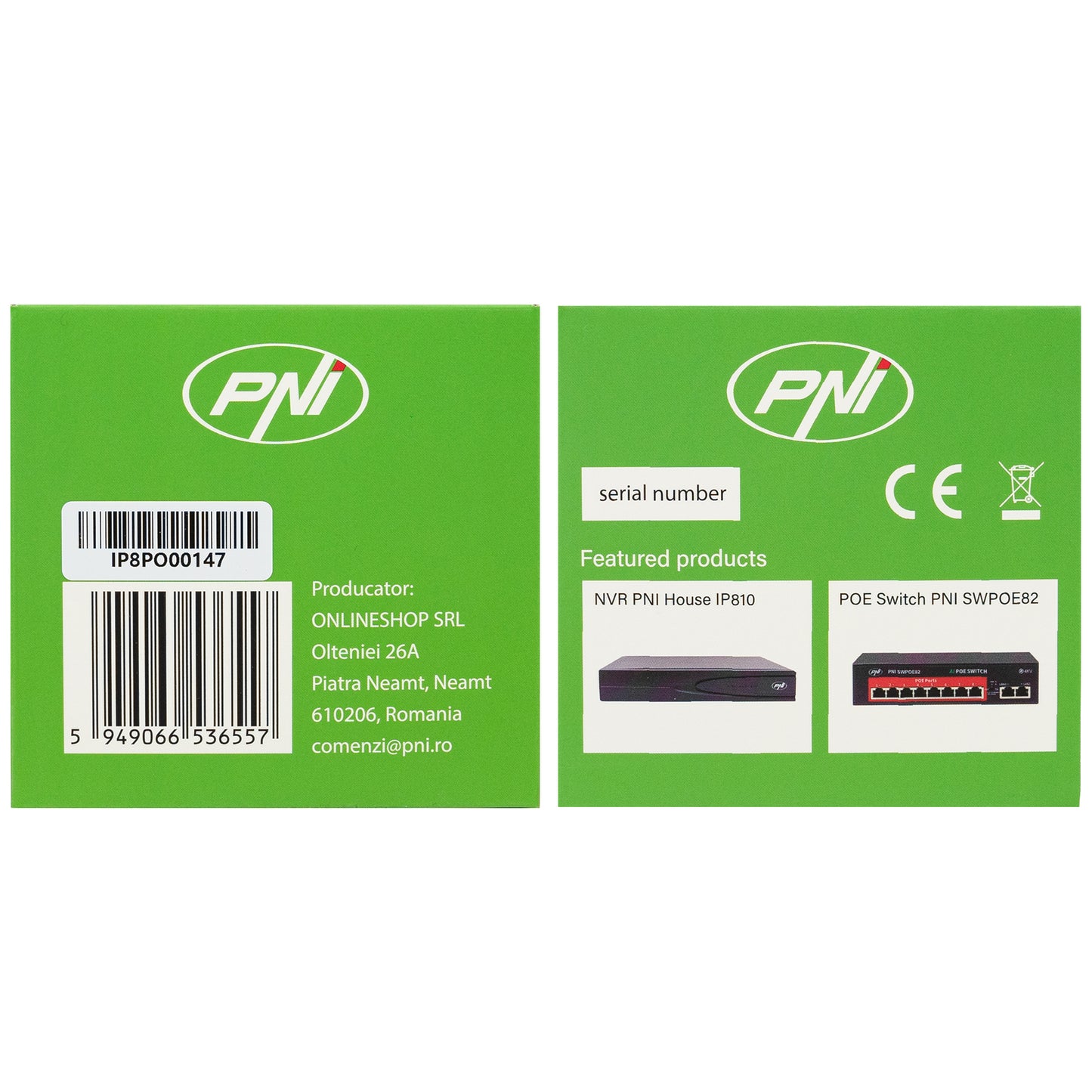 Camera supraveghere video PNI IP8POE 8MP, 4K, D-WDR, 4.0mm, 6 LED-uri, IP66, microfon si difuzor integrate, alb