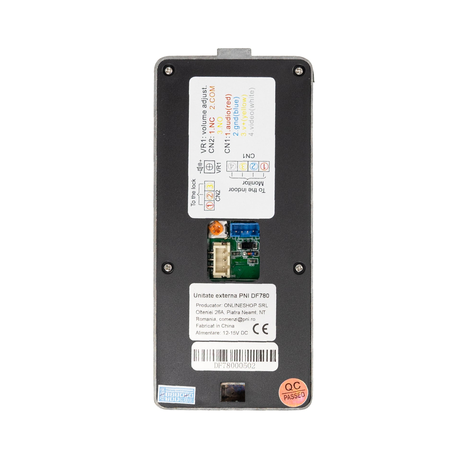 Interfon video PNI DF780 cu 1 monitor, ecran 7 inch 1080p, slot card, IP65, comanda 2 porti, inregistrare miscare eveniment, maxim 4 monitoare, 2 unitati externe si 2 camere CCTV