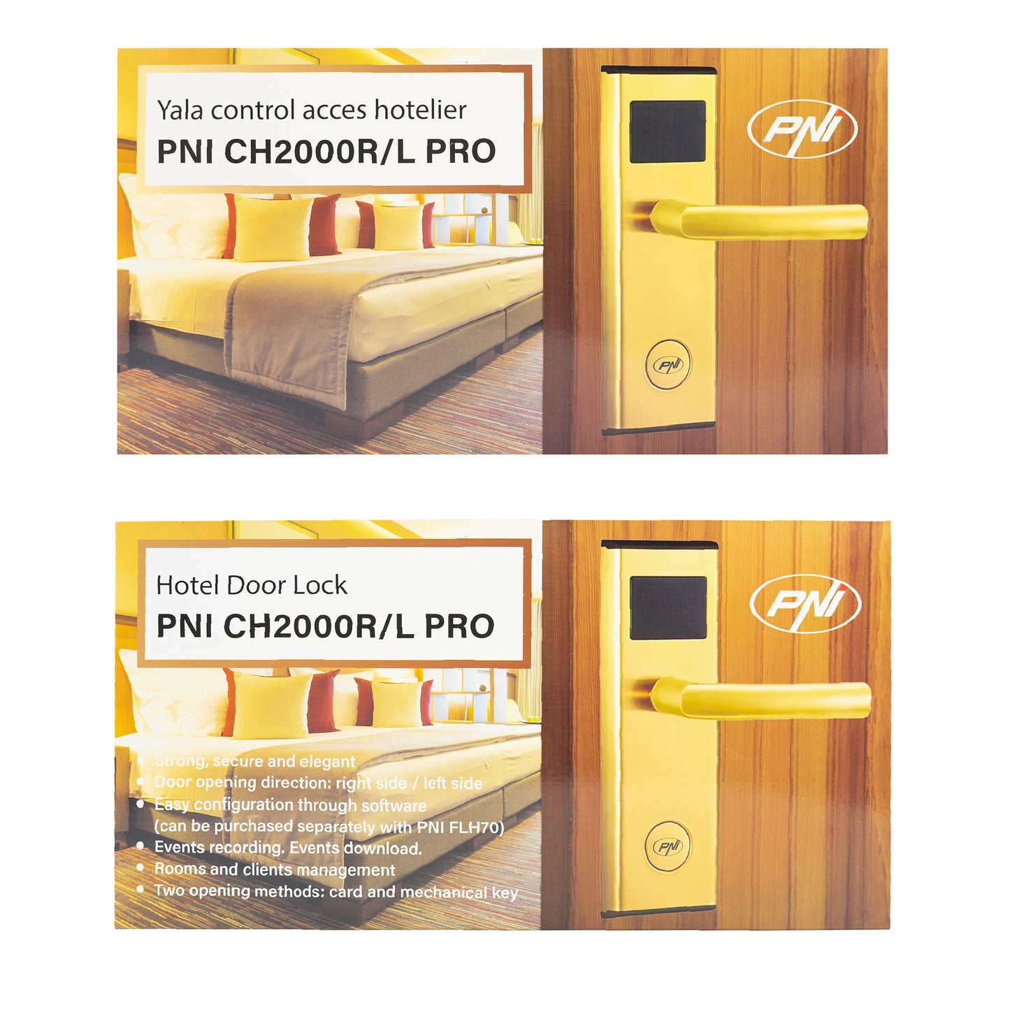 Yala control acces hotelier PNI CH2000L PRO Gold cu cititor de card deschidere pe partea stanga