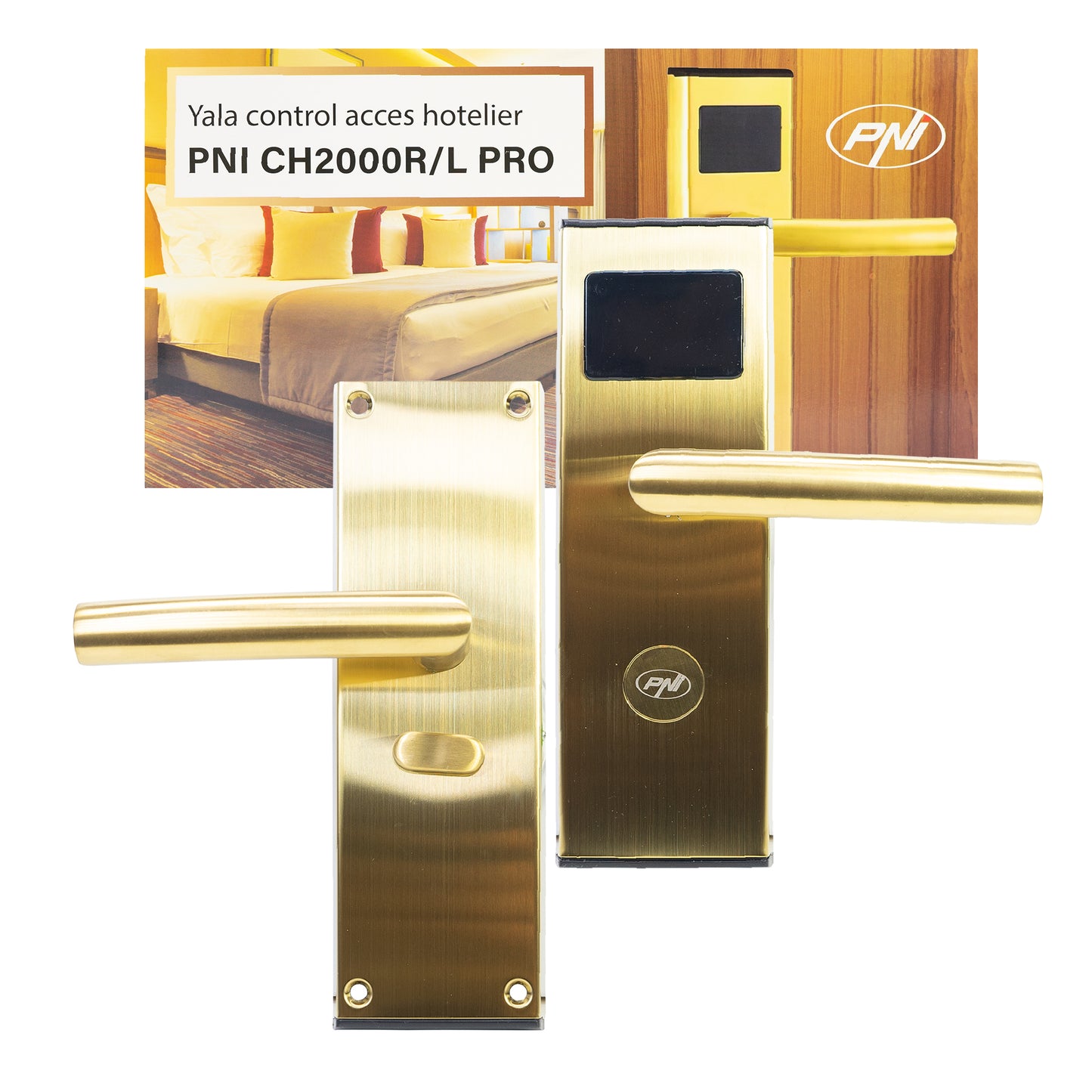 Yala control acces hotelier PNI CH2000L PRO Gold cu cititor de card deschidere pe partea stanga