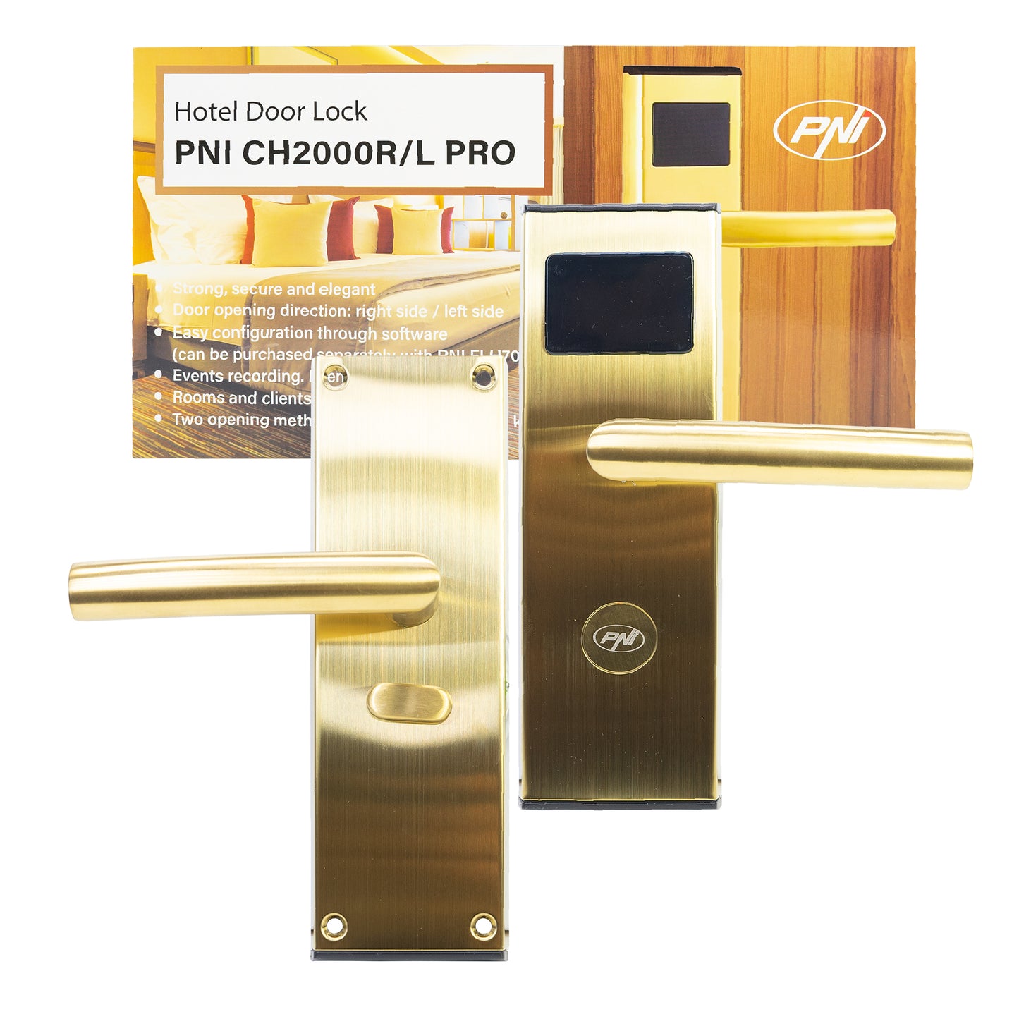 Yala control acces hotelier PNI CH2000L PRO Gold cu cititor de card deschidere pe partea stanga