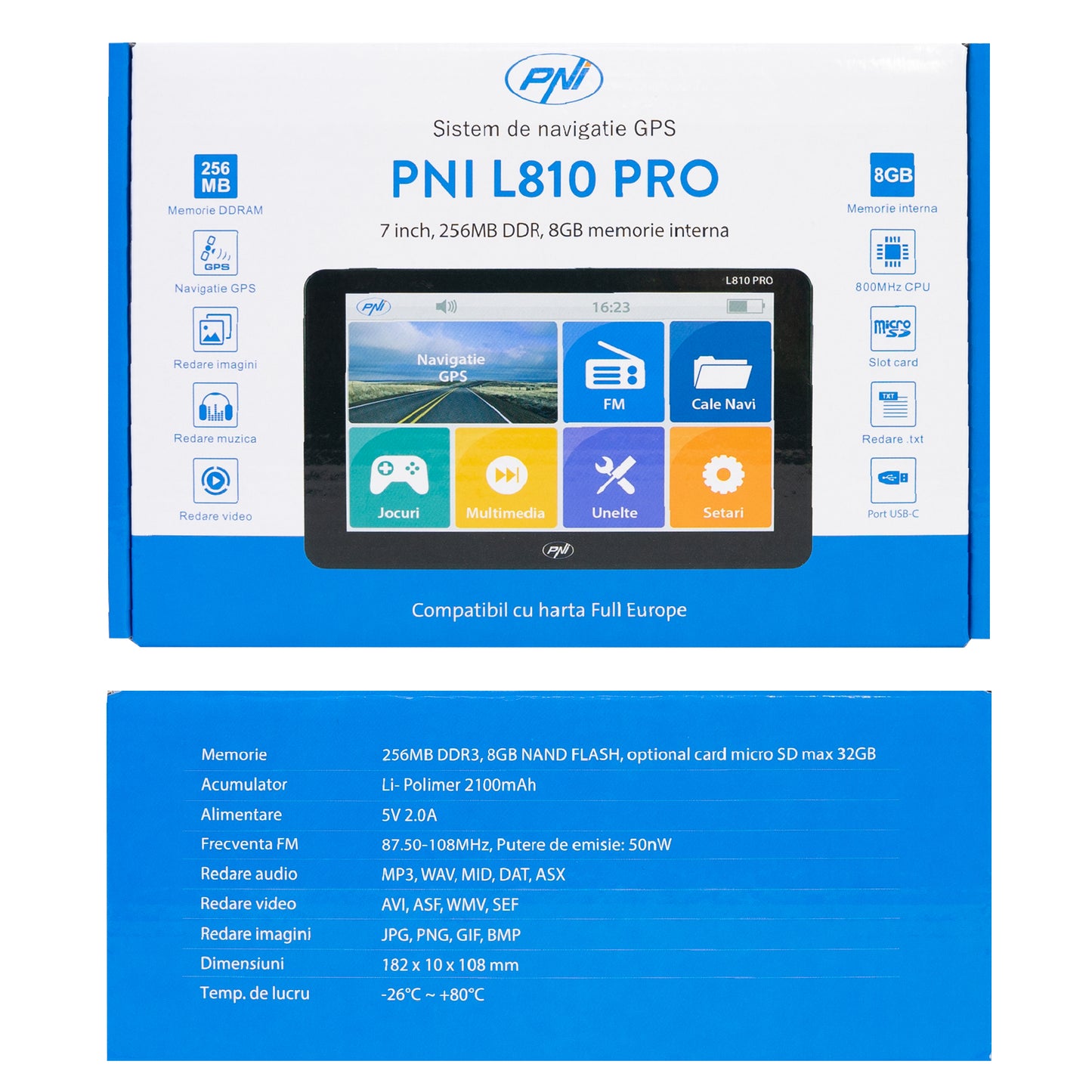 Sistem de navigatie GPS PNI L810 PRO ecran 7 inch, 800 MHz, 256MB DDR, 8GB memorie interna, FM transmitter