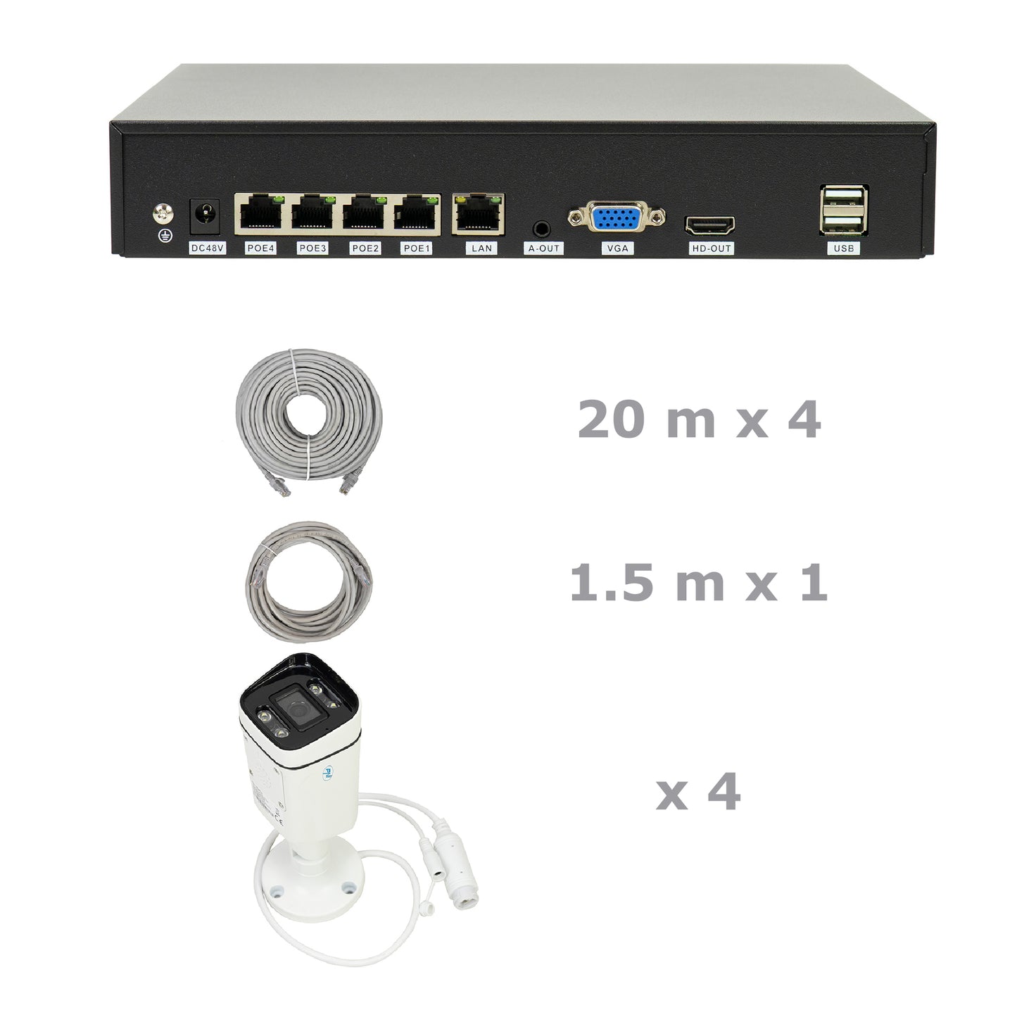 Pachet supraveghere video NVR POE PNI House IP810, 4 camere PNI IP8POE, 8MP si cabluri incluse