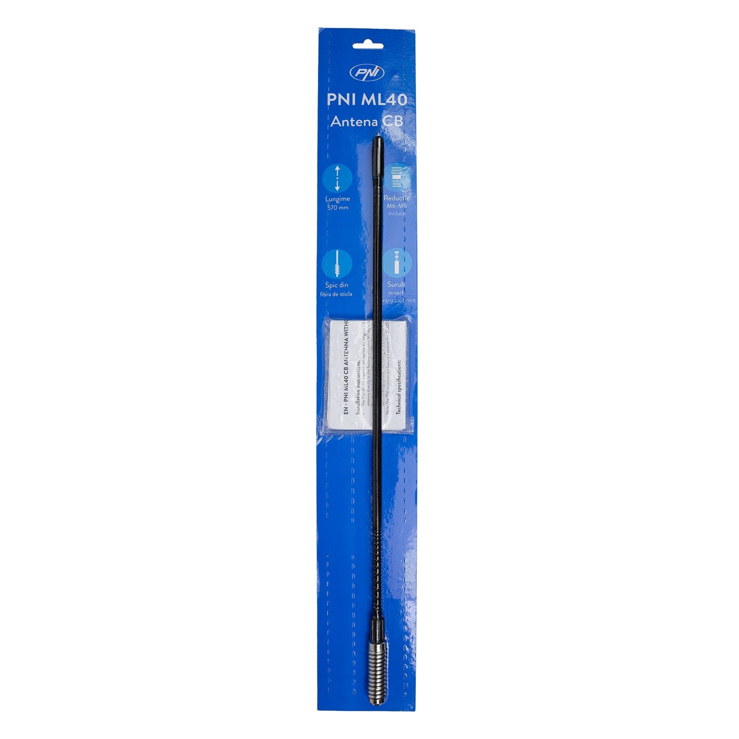 Bax 50 bucati antene CB PNI ML40, lungime 57 cm, cu adaptor filetat tata-tata M6 la M5 inclus