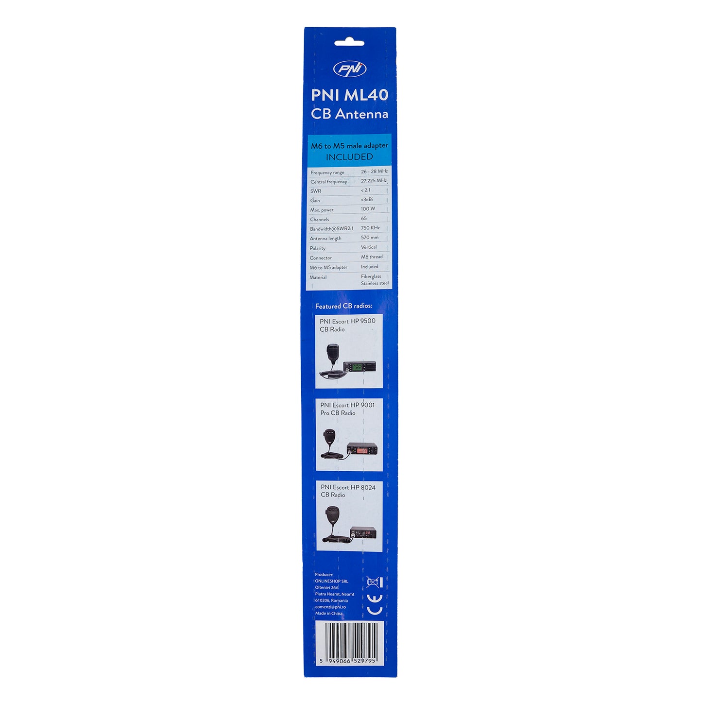 Bax 50 bucati antene CB PNI ML40, lungime 57 cm, cu adaptor filetat tata-tata M6 la M5 inclus