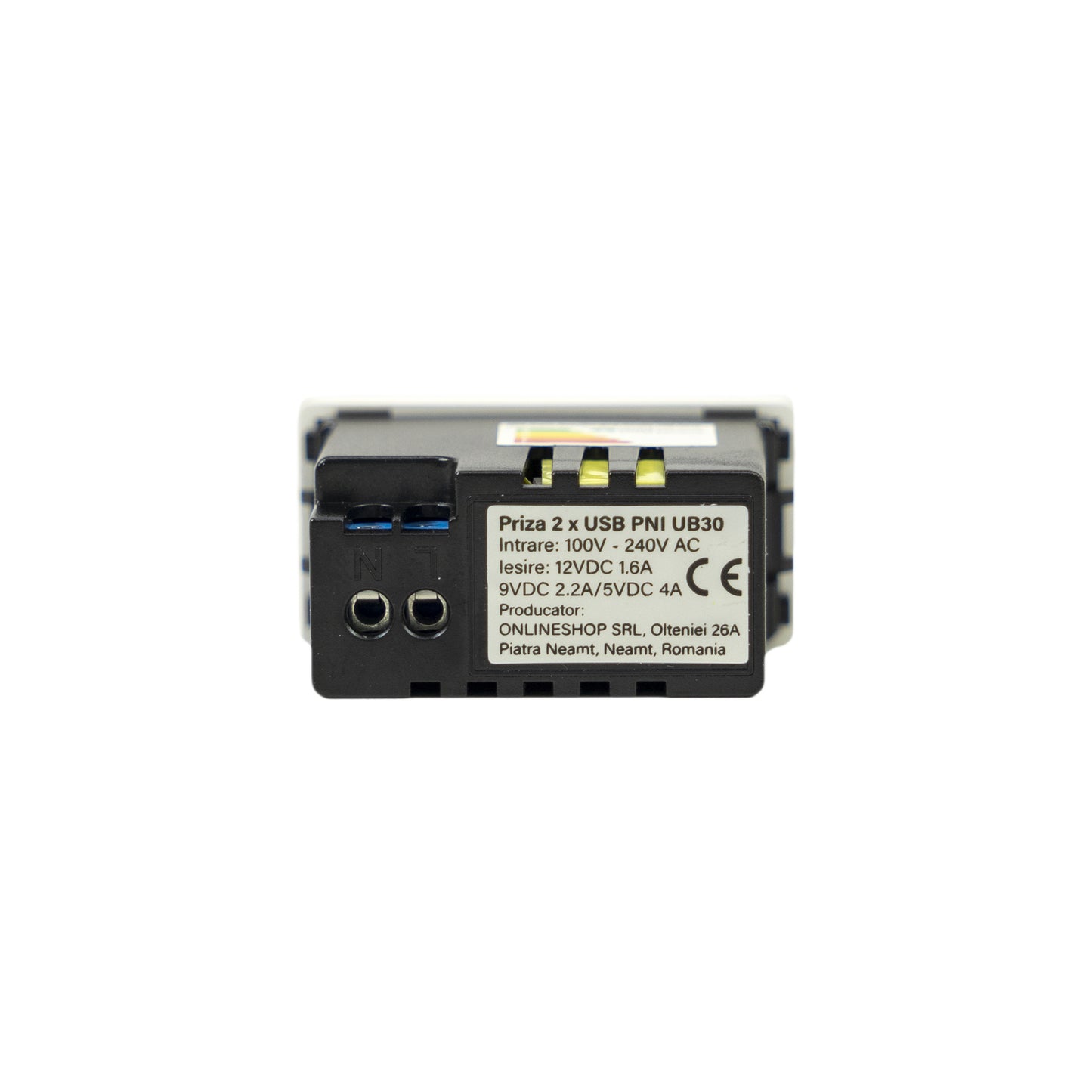 Priza alimentare 2 x USB PNI UB30, USB-A USB-C, 12V/9V/5V, max. 20W, modulara, tip F 1/2, montaj incastrat