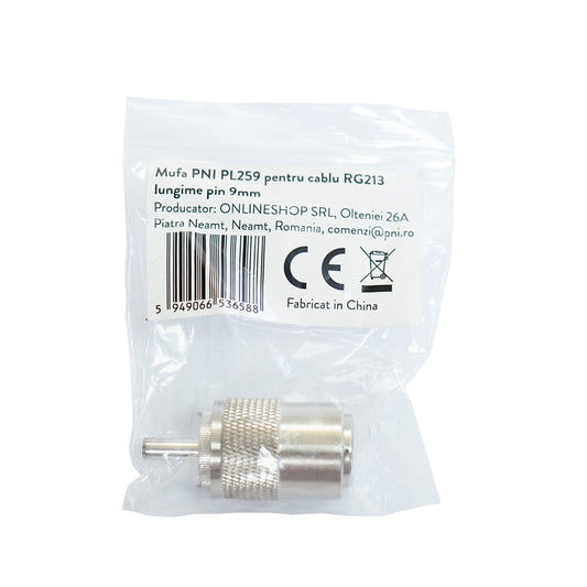 Mufa PNI PL259 pentru cablu RG213 lungime pin 9 mm