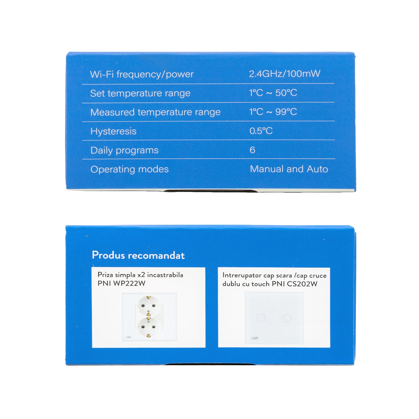 Termostat inteligent PNI CT25W WiFi pentru centrala termica pe gaz, montaj incastrat, 16A, control din aplicatia Tuya Smart, programare zilnica, mod manual/automat, culoare alb