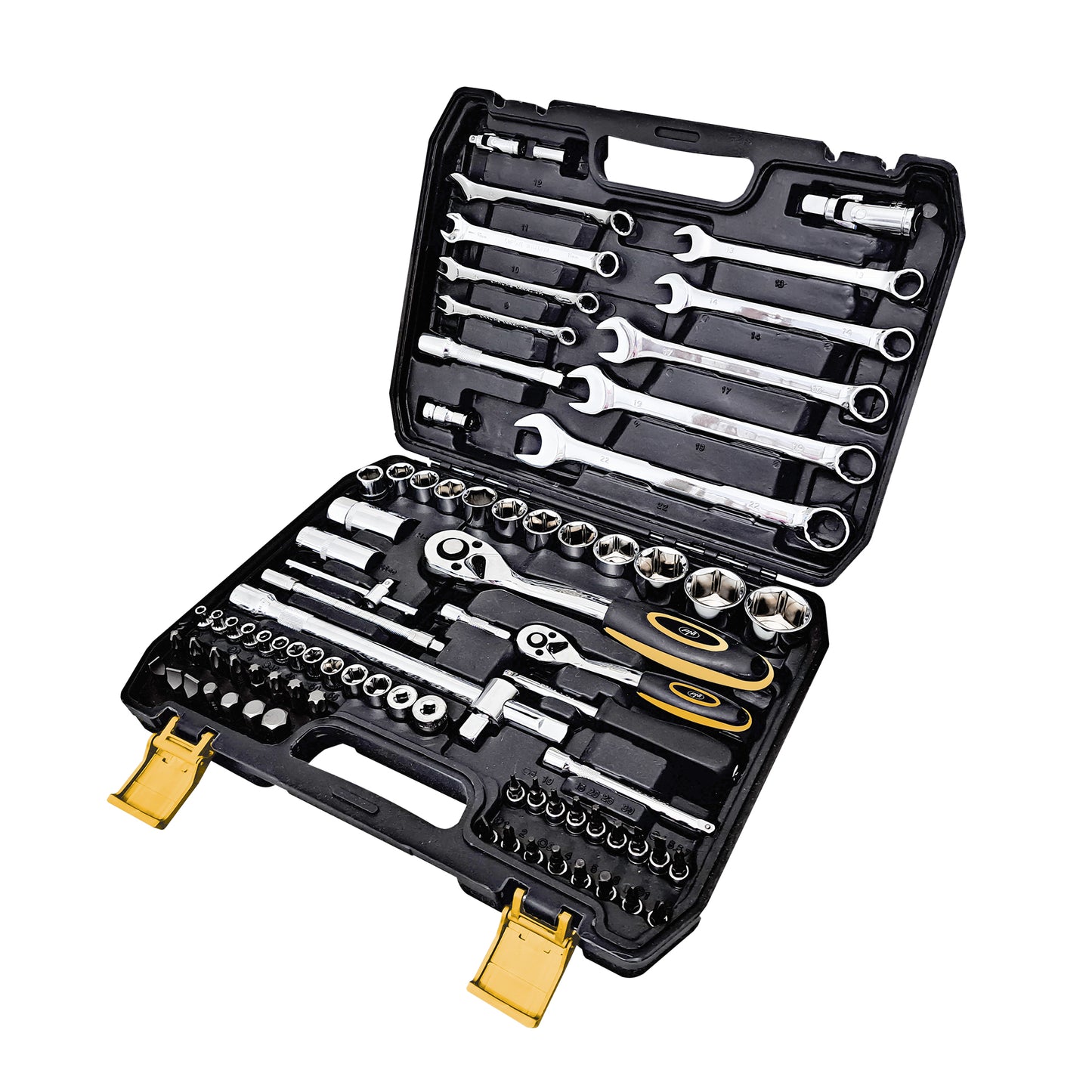 Trusa multifunctionala cu chei tubulare si fixe PNI TCF82 82 de piese, cutie din plastic