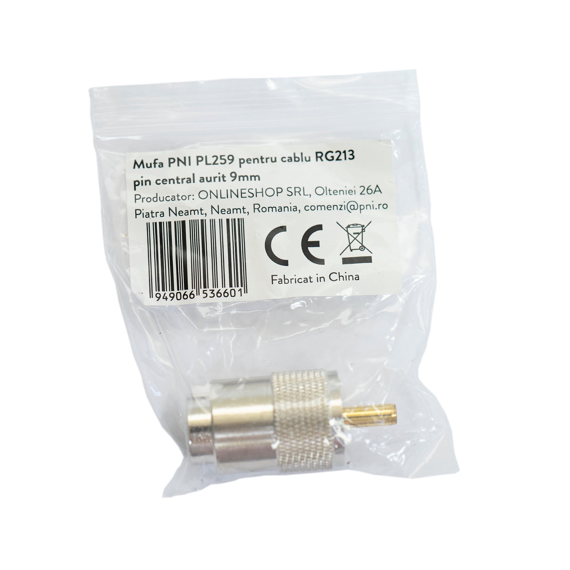 Mufa PNI PL259 pentru cablu RG213 pin central aurit 9 mm