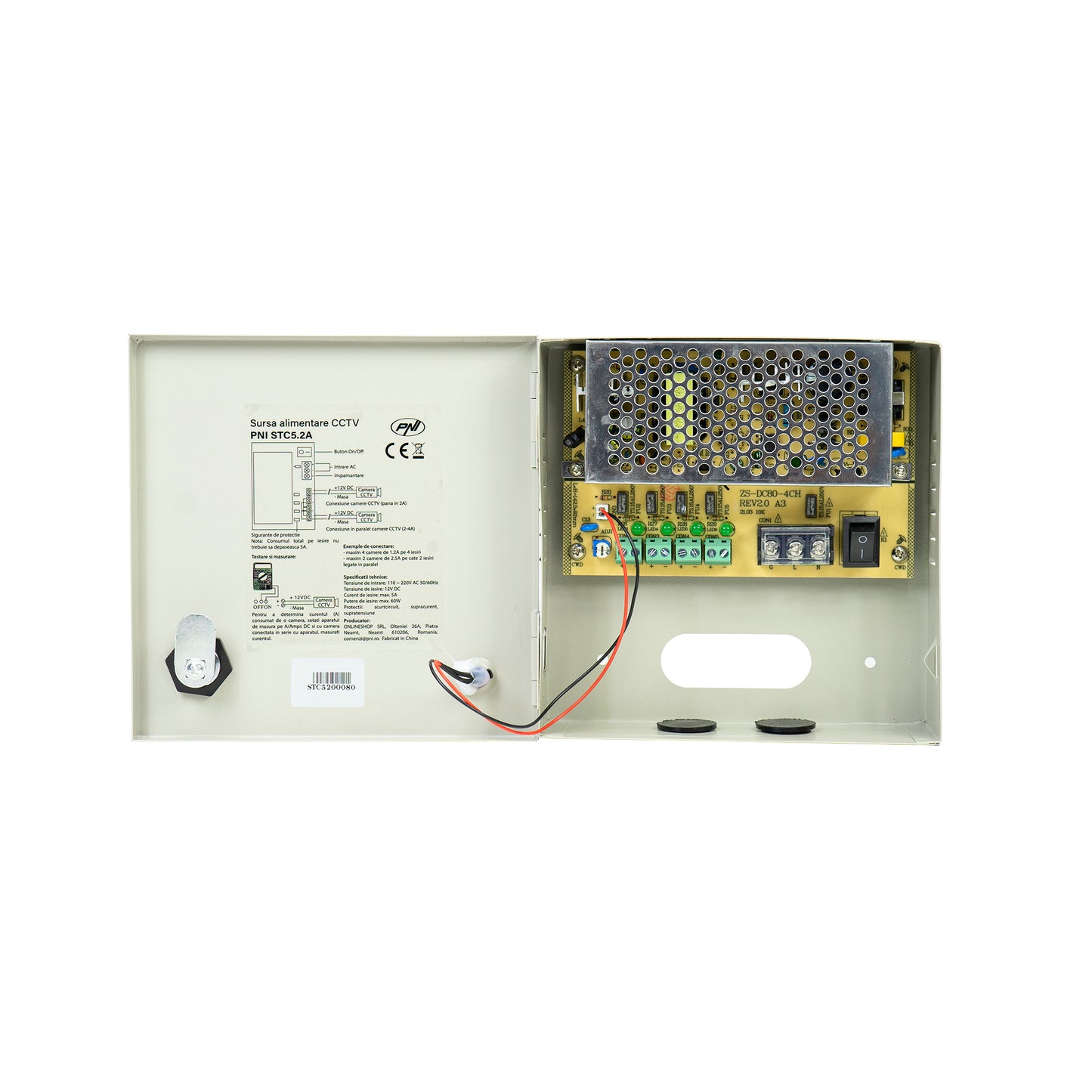 Sursa alimentare CCTV PNI STC5.2A, 12V, 5A, 60W, 4 iesiri, in cutie metalica