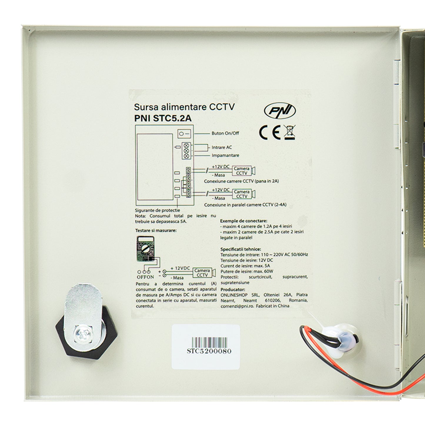 Sursa alimentare CCTV PNI STC5.2A, 12V, 5A, 60W, 4 iesiri, in cutie metalica