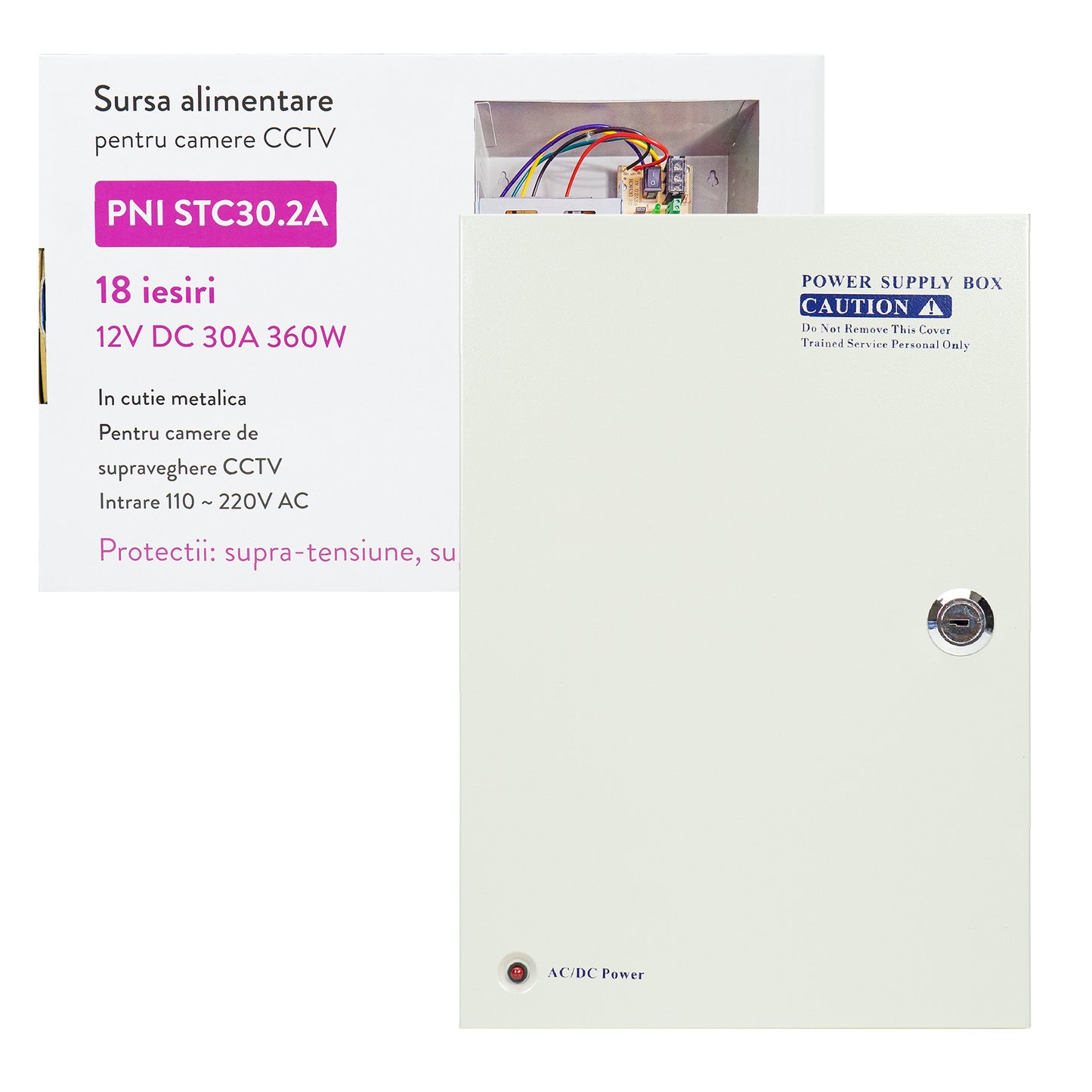 Sursa alimentare CCTV PNI STC30.2A in cutie metalica 12V 30A 360W, 18 iesiri