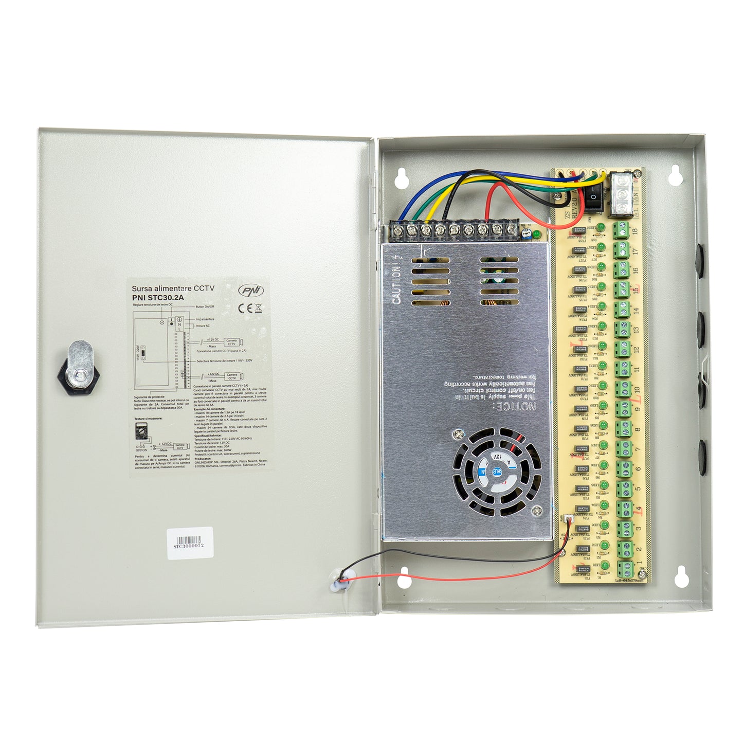 Sursa alimentare CCTV PNI STC30.2A in cutie metalica 12V 30A 360W, 18 iesiri