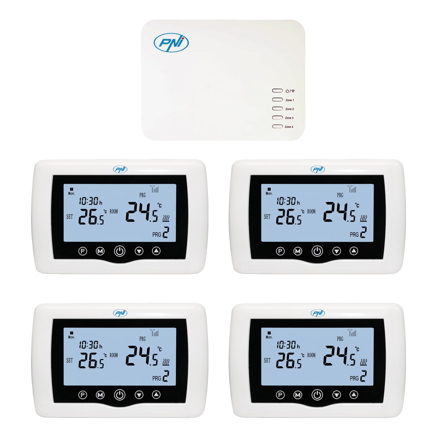 Termostat inteligent PNI CT440 fara fir, cu WiFi, control 4 zone prin Internet, pentru centrale termice, pompe, electrovalve, APP TuyaSmart