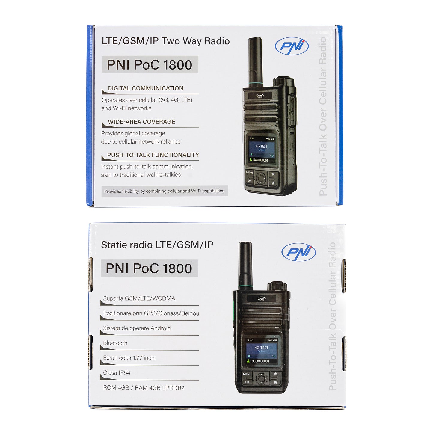 Statie radio portabila PNI PoC 1800, GSM 4G LTE, Wi-Fi 2.4GHz, Android OS, ecran color 1.77 inch, acumulator Li-Ion 4400 mAh, IP54