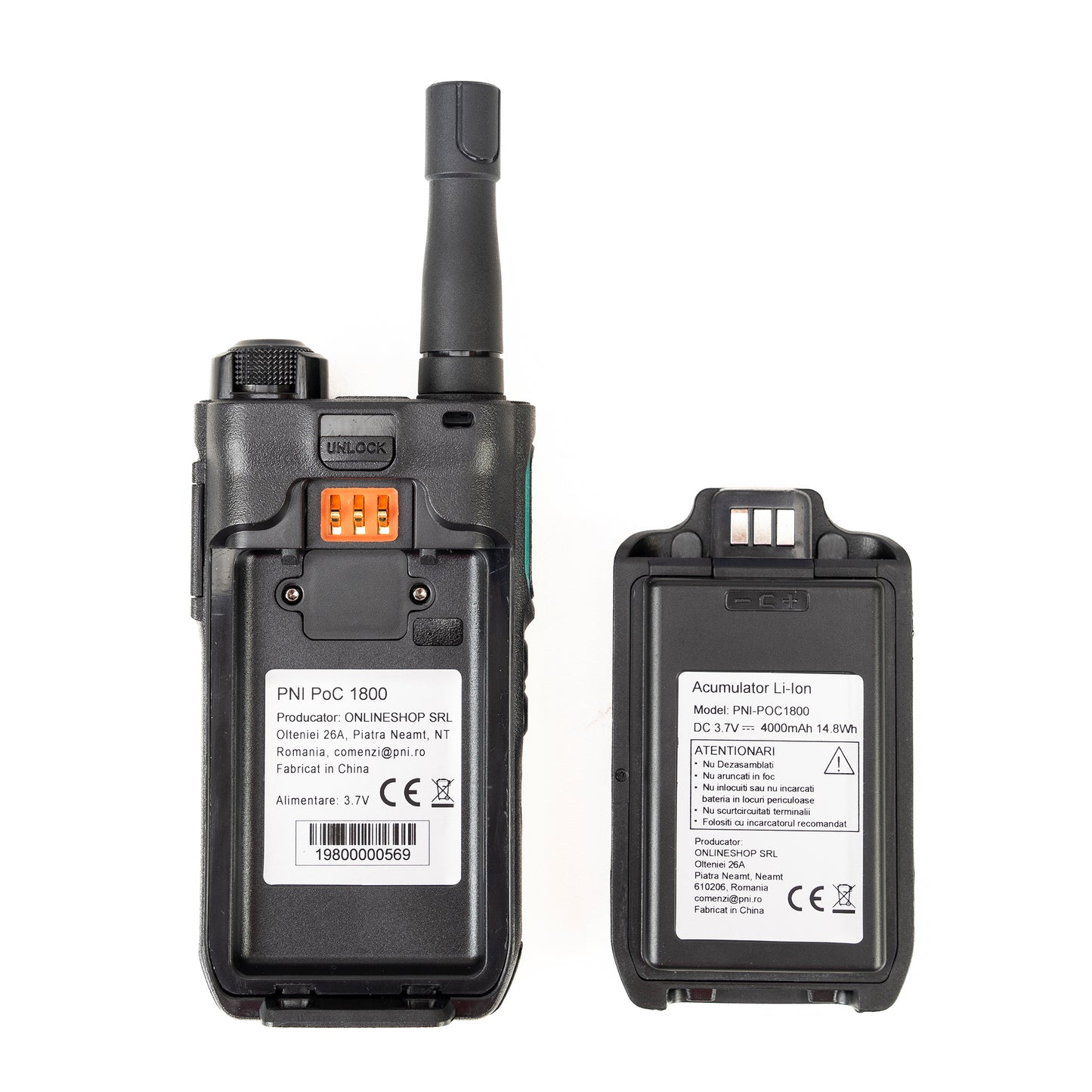 Statie radio portabila PNI PoC 1800, GSM 4G LTE, Wi-Fi 2.4GHz, Android OS, ecran color 1.77 inch, acumulator Li-Ion 4400 mAh, IP54