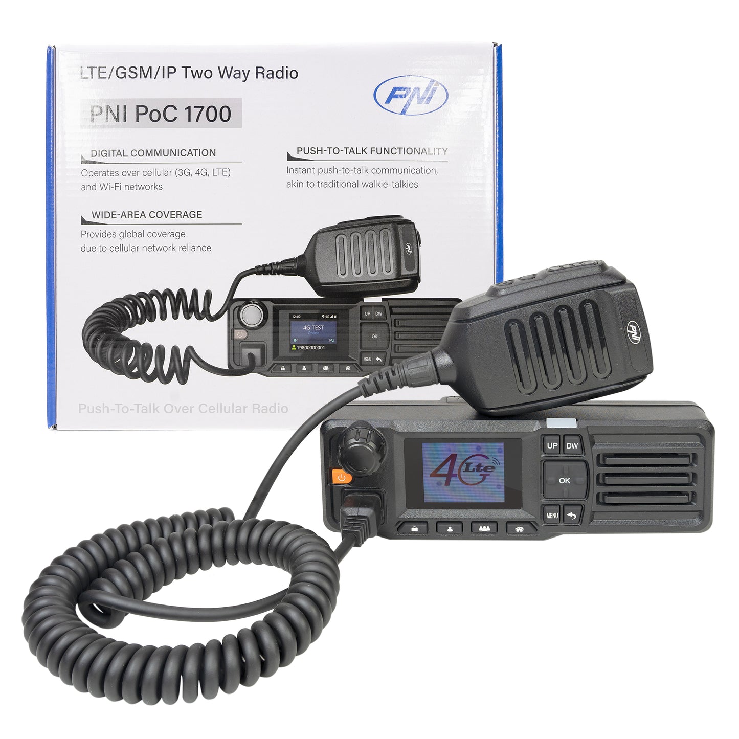 Statie radio PNI PoC 1700, GSM 4G LTE, Wi-Fi 2.4GHz, Android OS, ecran color 1.77 inch, 12V, IP54