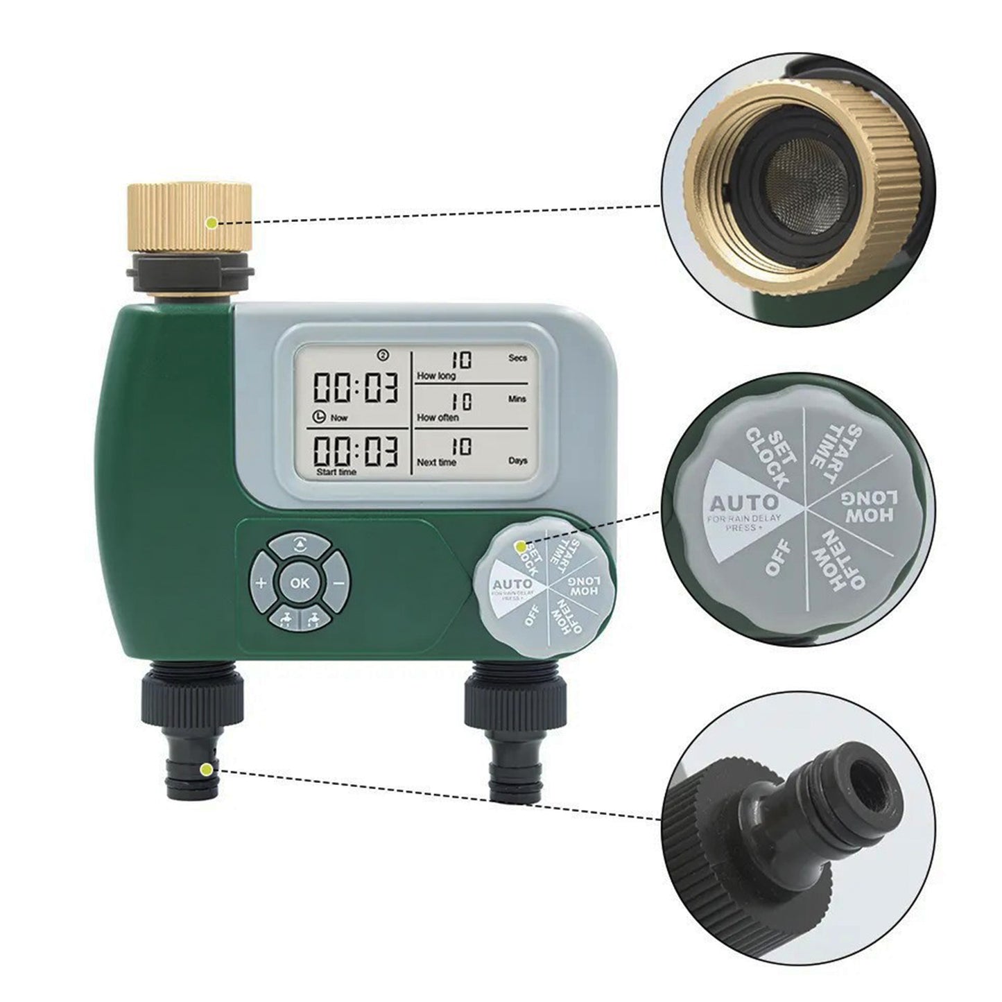 Programator pentru irigare PNI WT10 PRO, display LCD, racord metalic 3/4, 2 iesiri, verde