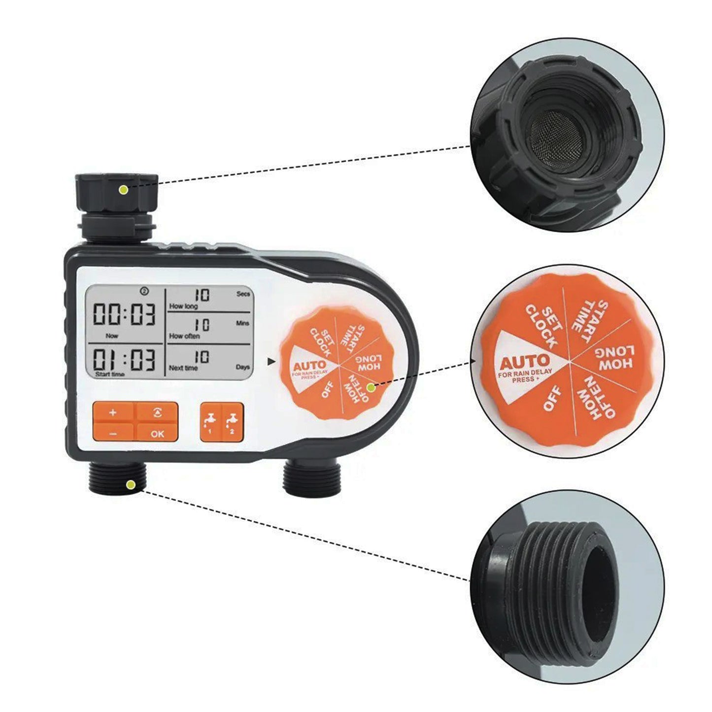 Programator pentru irigare PNI WT12, display LCD, racord 3/4, 2 iesiri, irigare automata si manuala, setare ora, durata si zile irigare
