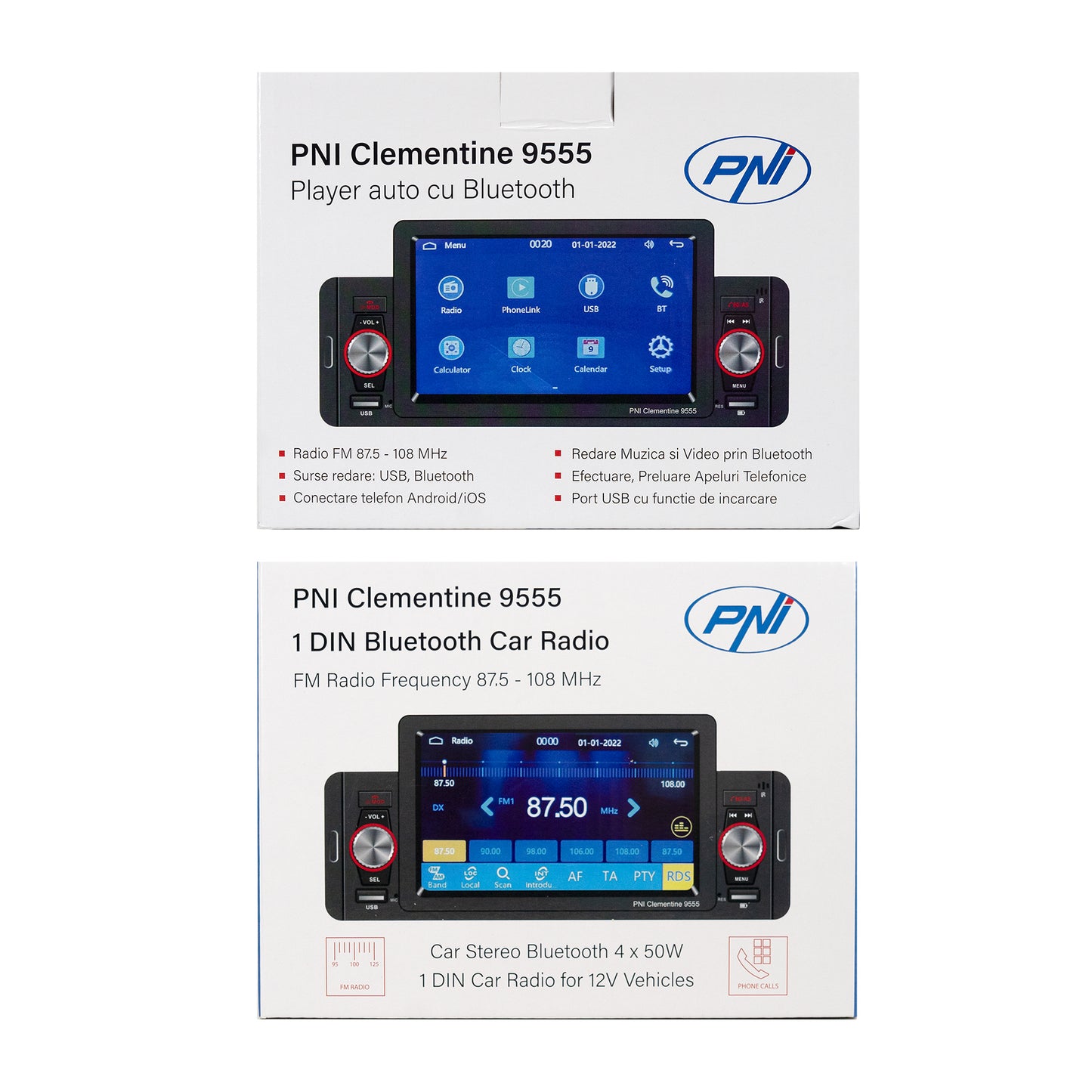 MP5 player auto PNI Clementine 9555 1DIN display 5 inch 4 x 50W, Bluetooth, radio FM, Carplay, functie RDS