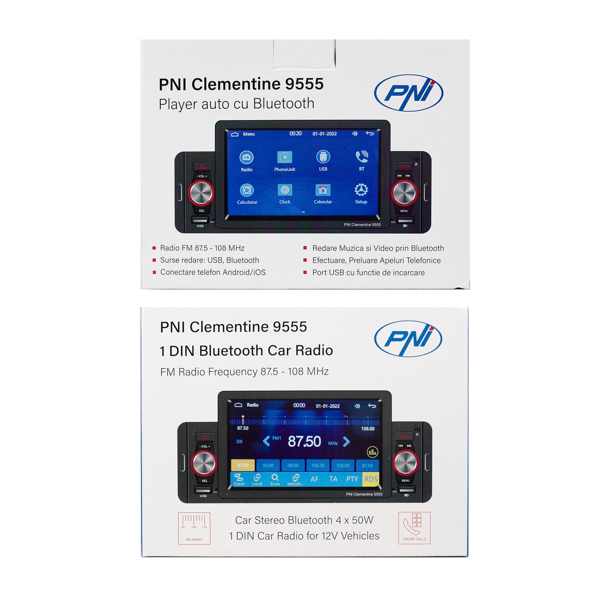 MP5 player auto PNI Clementine 9555 1DIN display 5 inch 4 x 50W, Bluetooth, radio FM, Carplay, functie RDS