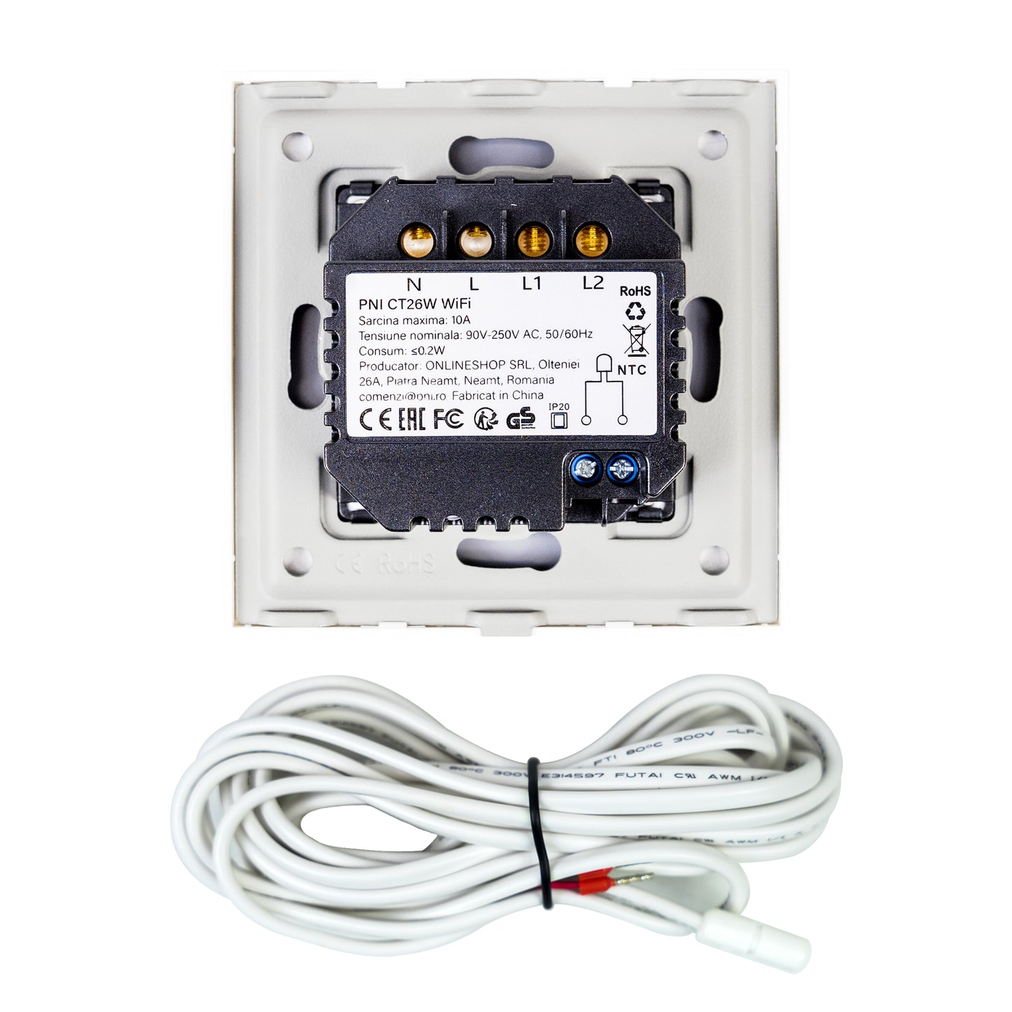 Termostat inteligent PNI CT26W WiFi incalzire in pardoseala electrica sau grup pompare, senzor pardoseala inclus, montaj incastrat, control din aplicatia Tuya Smart, programare zilnica, mod manual/automat, tensiune iesire 230V 10A
