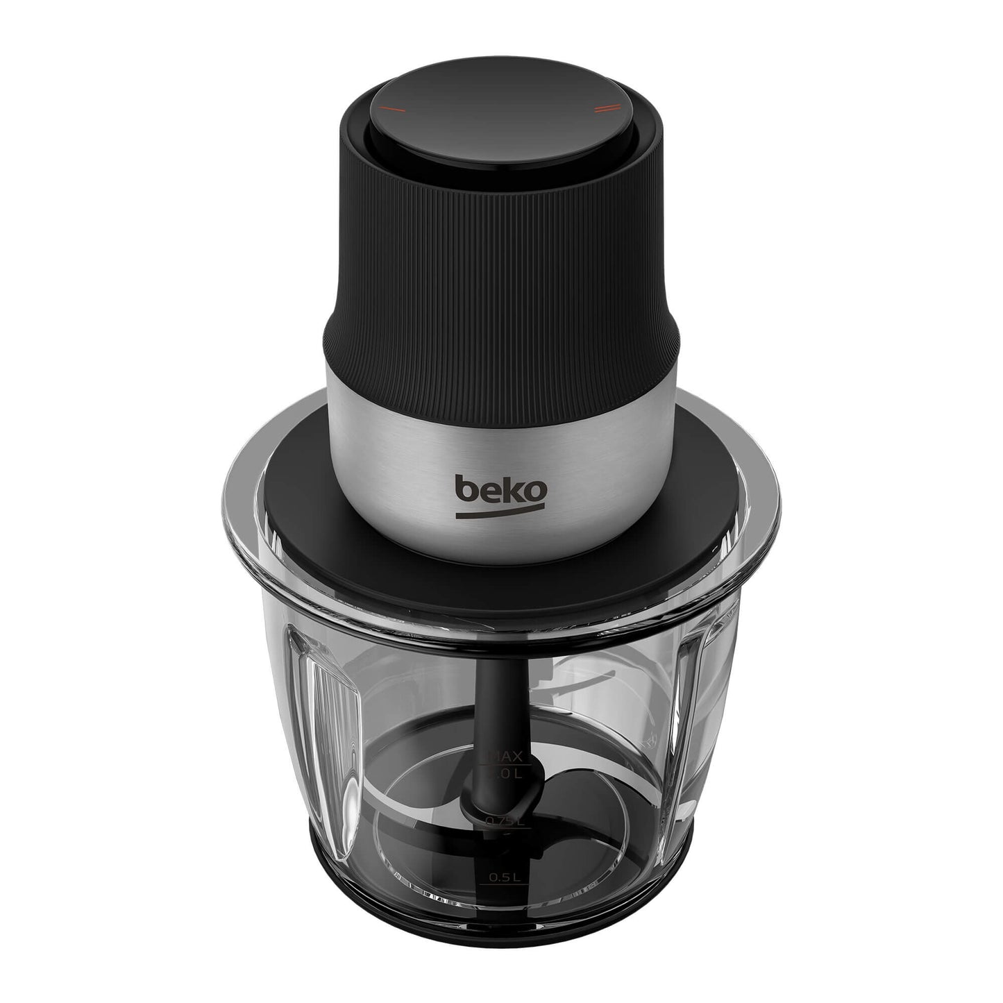 Mini tocator Beko CHG81442BX, 1l, 400W, 2 trepte, 2 cutite otel inoxidabil cu accesoriu Sticky Pad Blue