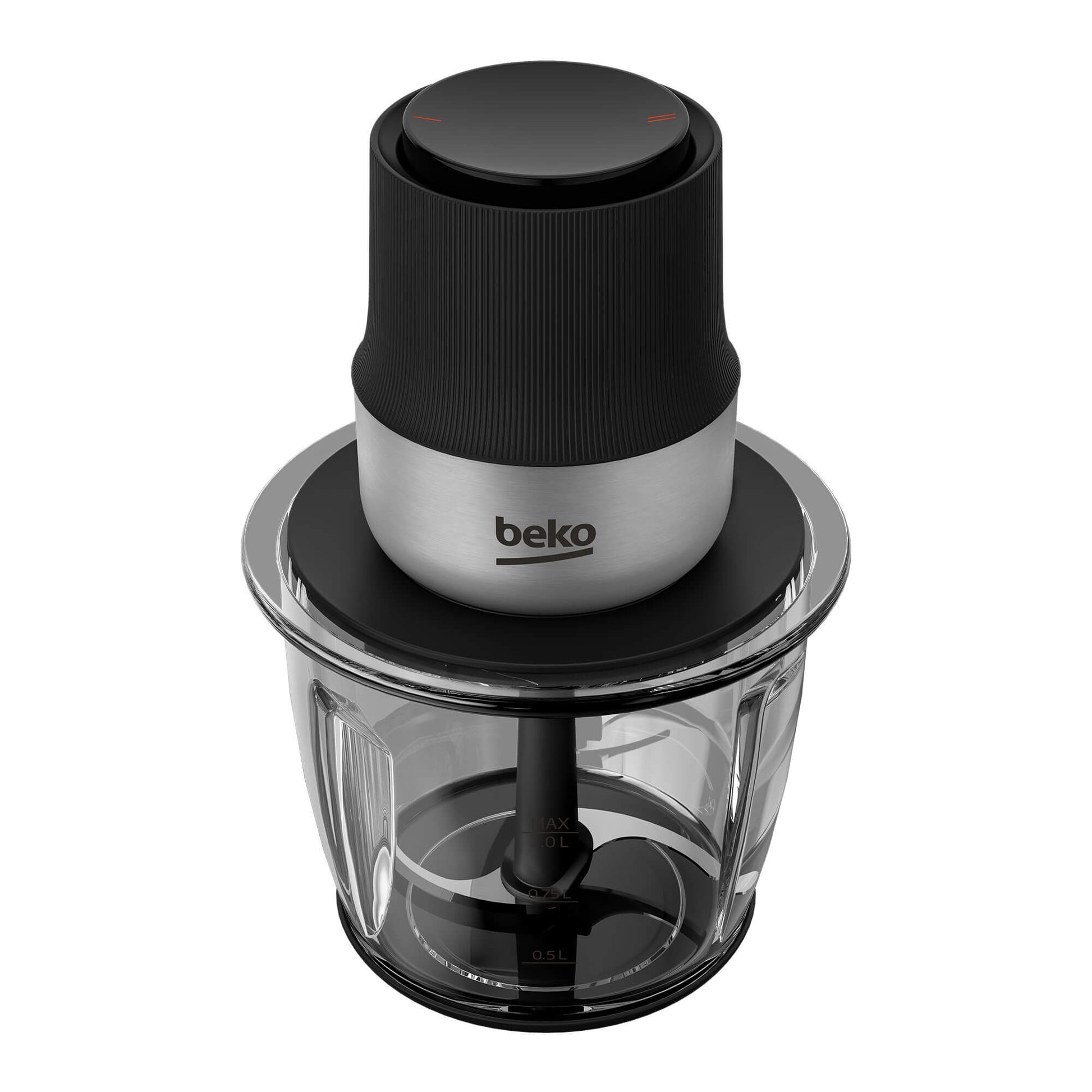 Mini tocator Beko CHG81442BX, 1l, 400W, 2 trepte, 2 cutite otel inoxidabil cu accesoriu Sticky Pad Blue