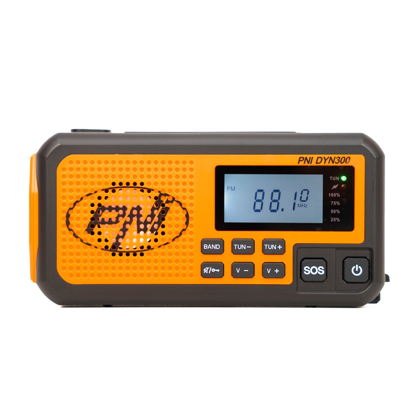 Radio portabil PNI DYN300 cu dinam, incarcare solara, lanterna, powerbank 4000 mAh, SOS, IPX3, orange