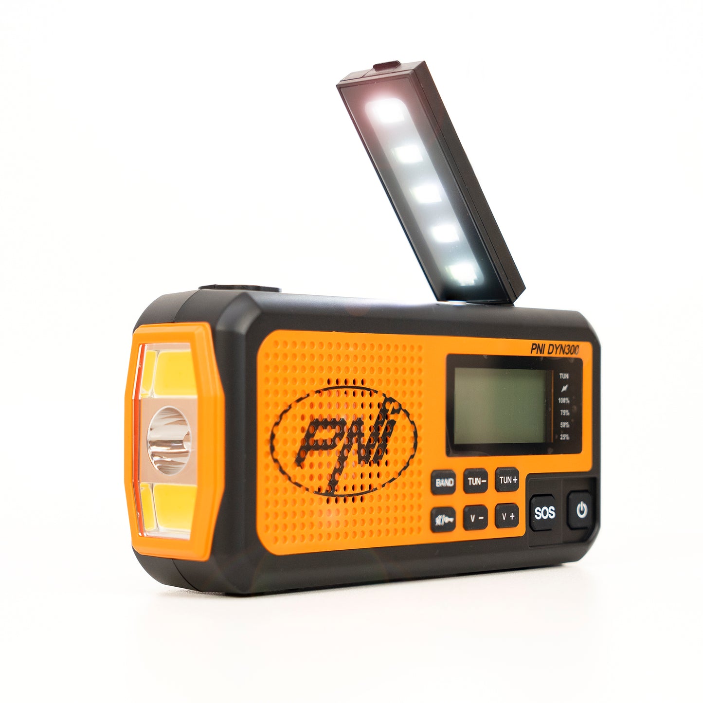 Radio portabil PNI DYN300 cu dinam, incarcare solara, lanterna, powerbank 4000 mAh, SOS, IPX3, orange