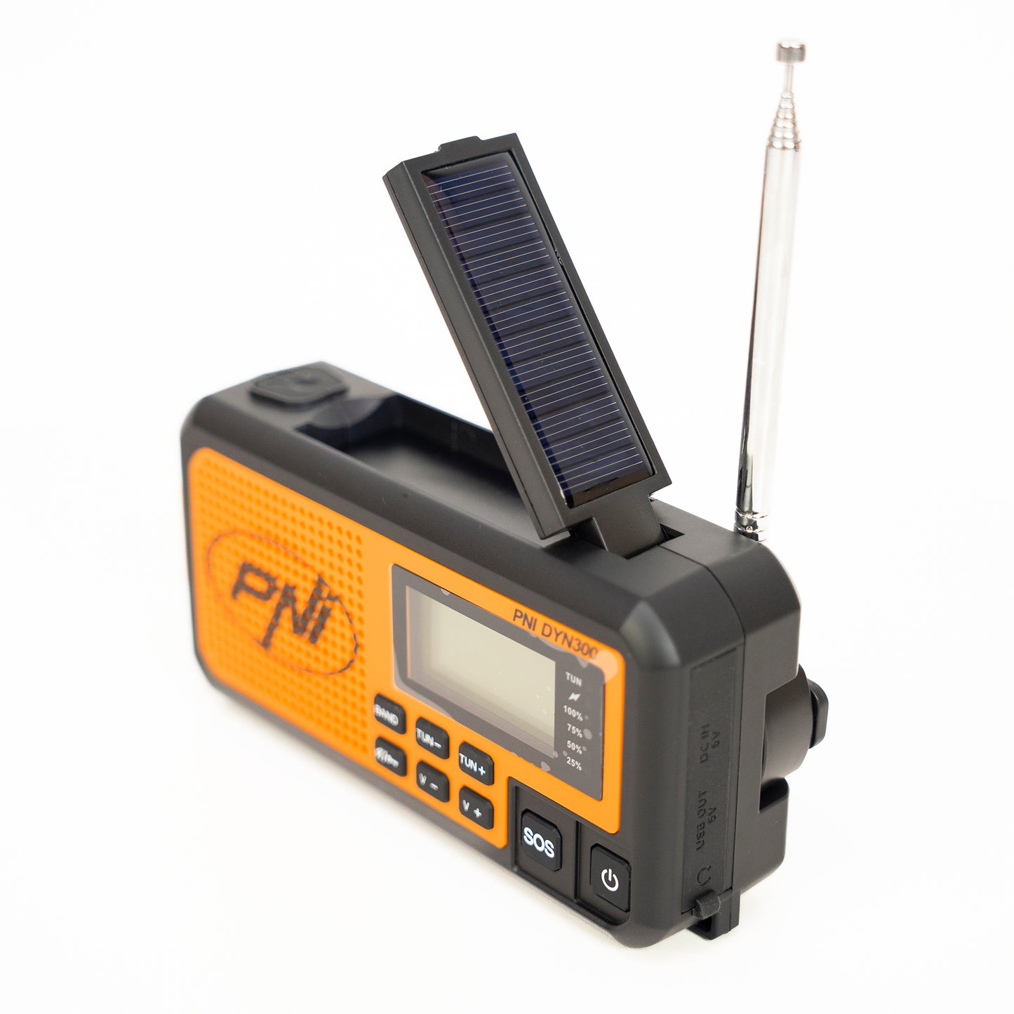 Radio portabil PNI DYN300 cu dinam, incarcare solara, lanterna, powerbank 4000 mAh, SOS, IPX3, orange