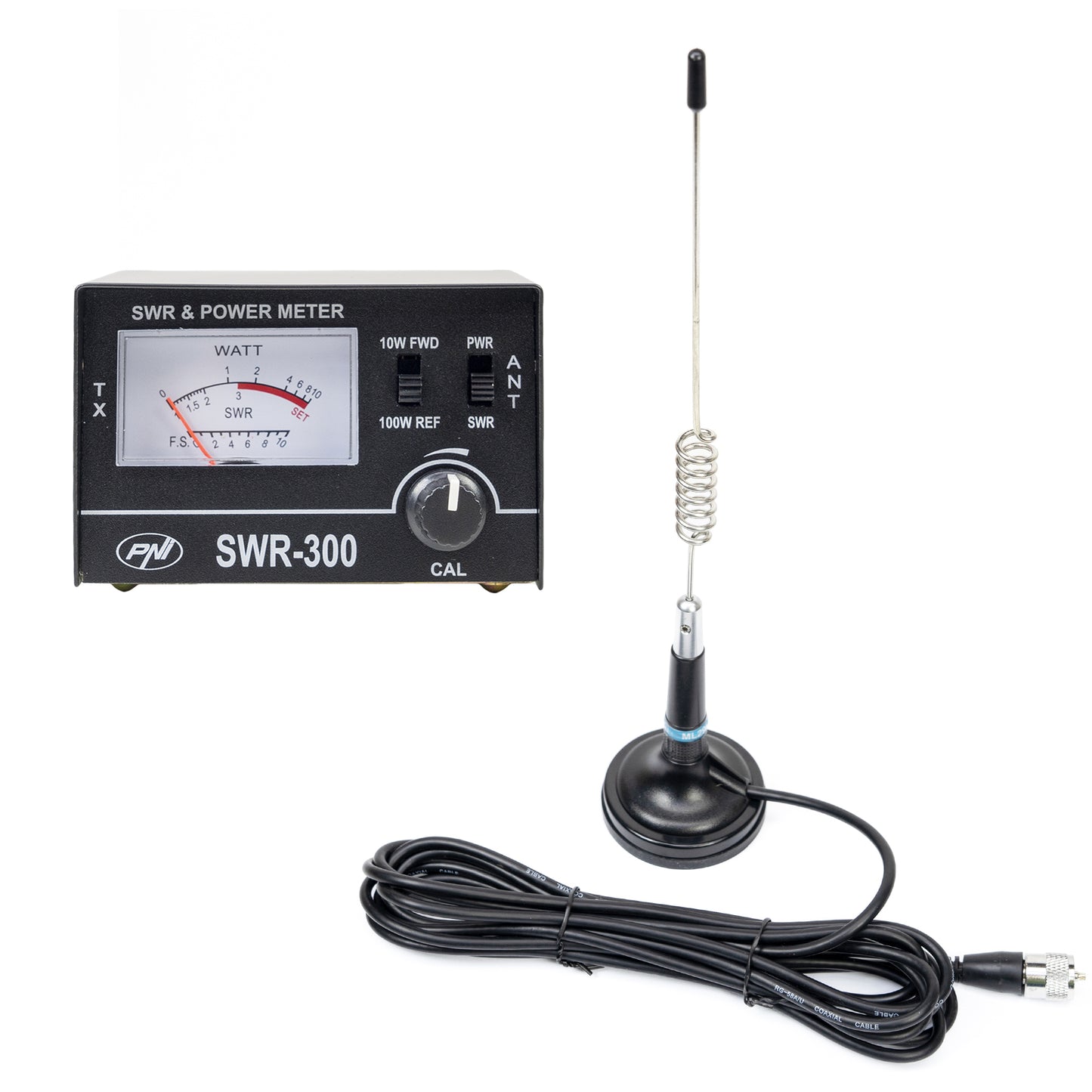 Antena CB PNI ML29, 34 cm, magnet 70mm si reflectometru PNI SWR-300 pentru masurare SWR, negru