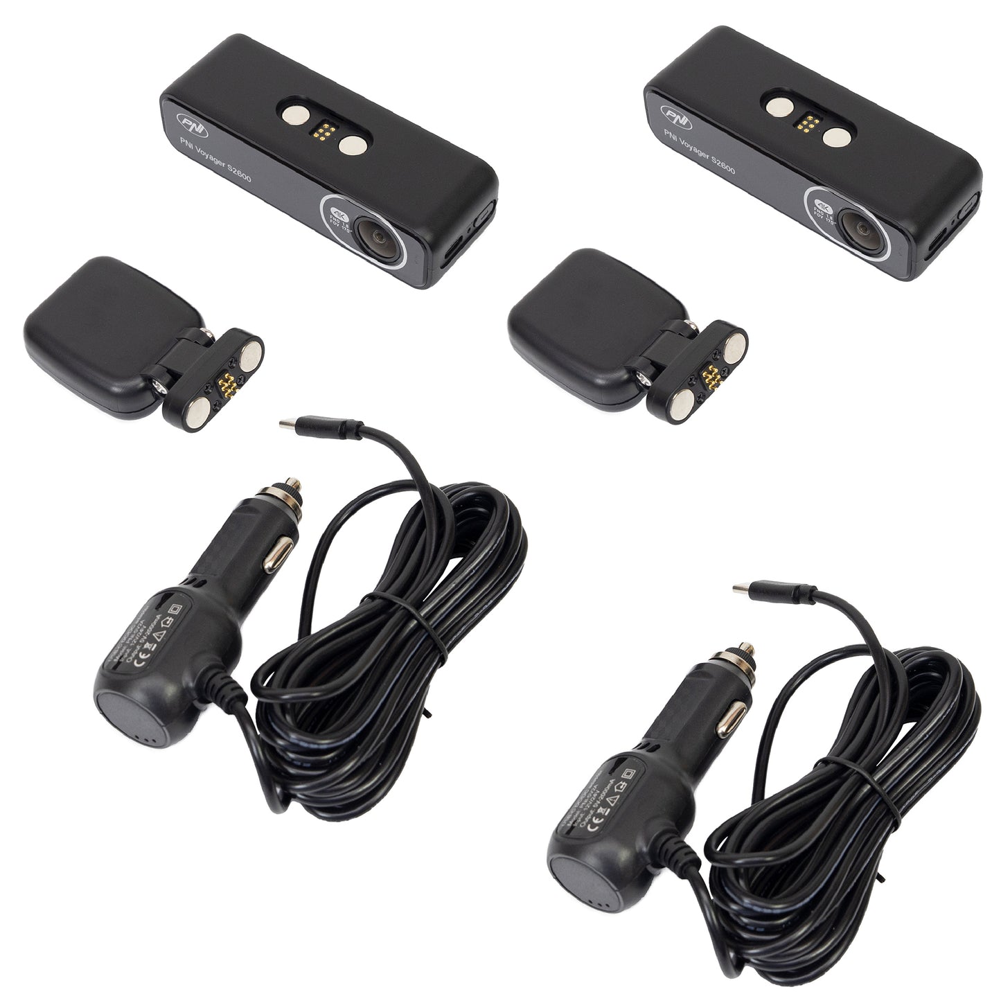 Pachet 2 bucati Camera auto DVR PNI Voyager S2600 WiFi, 4K Ultra HD, GPS, fara display, functie Monitorizare parcare, G-sensor, inregistrare video si audio, alimentare 12V/24V