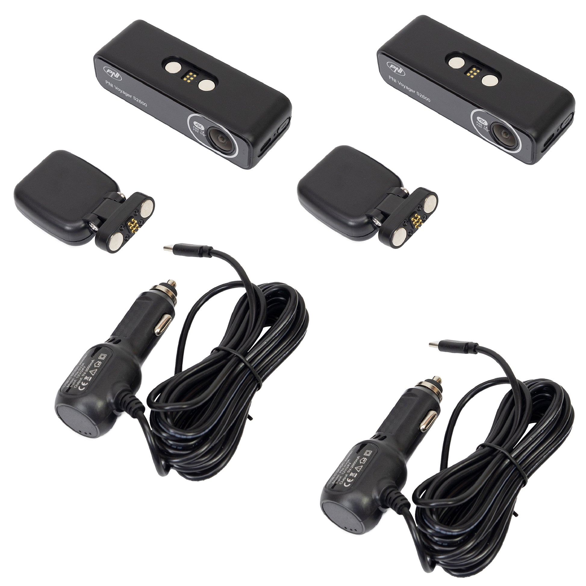 Pachet 2 bucati Camera auto DVR PNI Voyager S2600 WiFi, 4K Ultra HD, GPS, fara display, functie Monitorizare parcare, G-sensor, inregistrare video si audio, alimentare 12V/24V