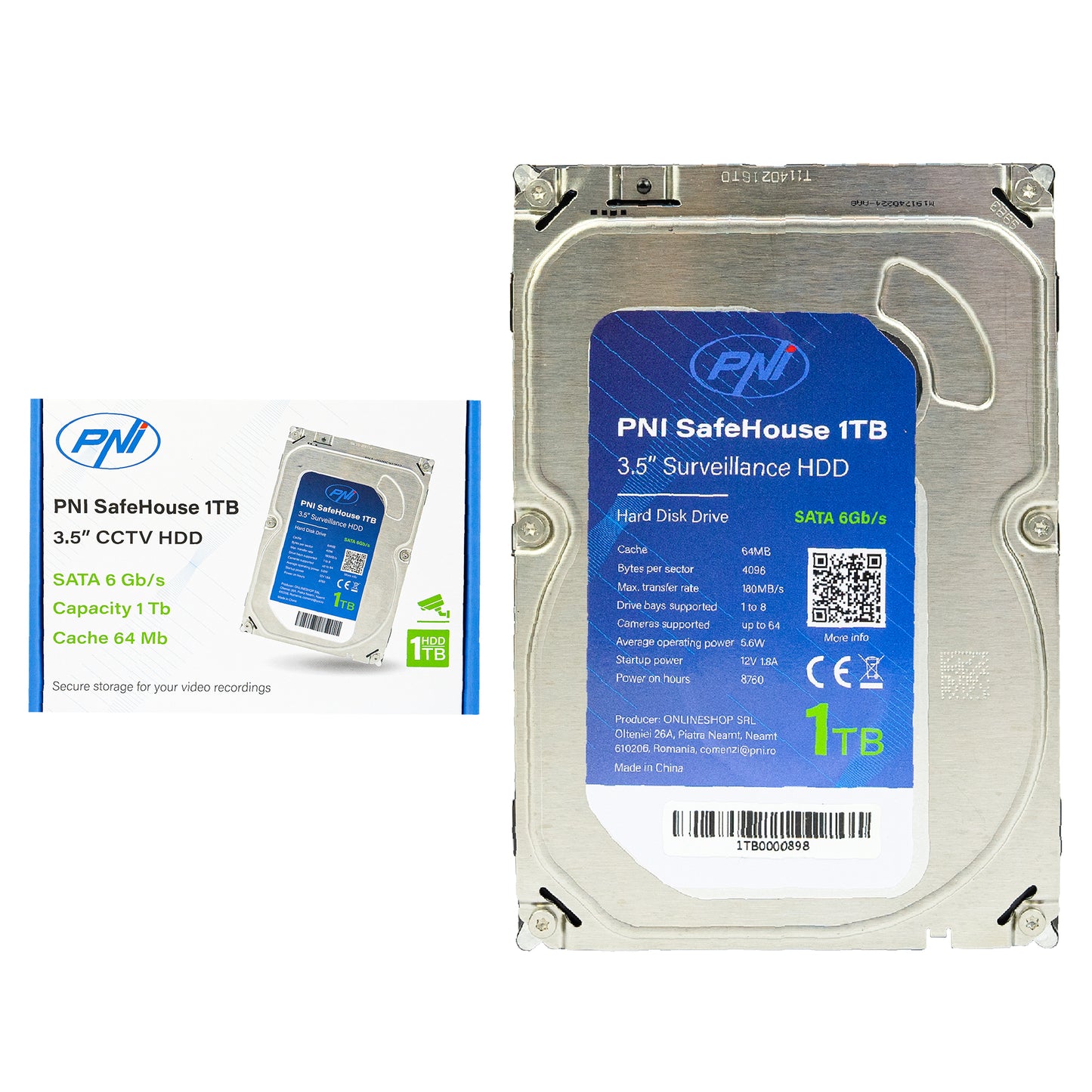 Hard Disk intern PNI SafeHouse 1TB 3.5" HDD, CCTV, 64MB, SATA III, 7200 RPM pentru sisteme de supraveghere